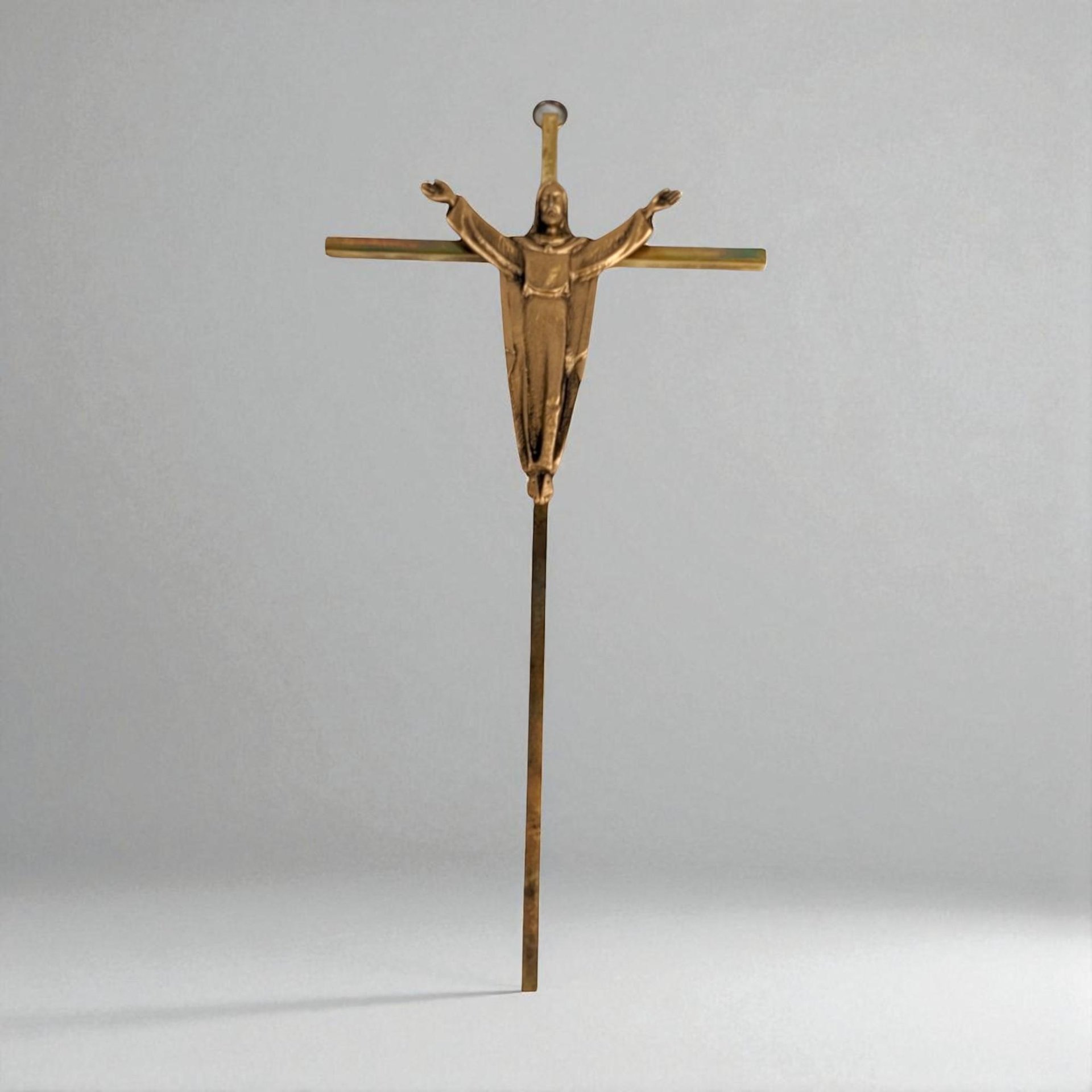 Mid-Century Modern Brass Toned Metal Crucifix Wall Hanging