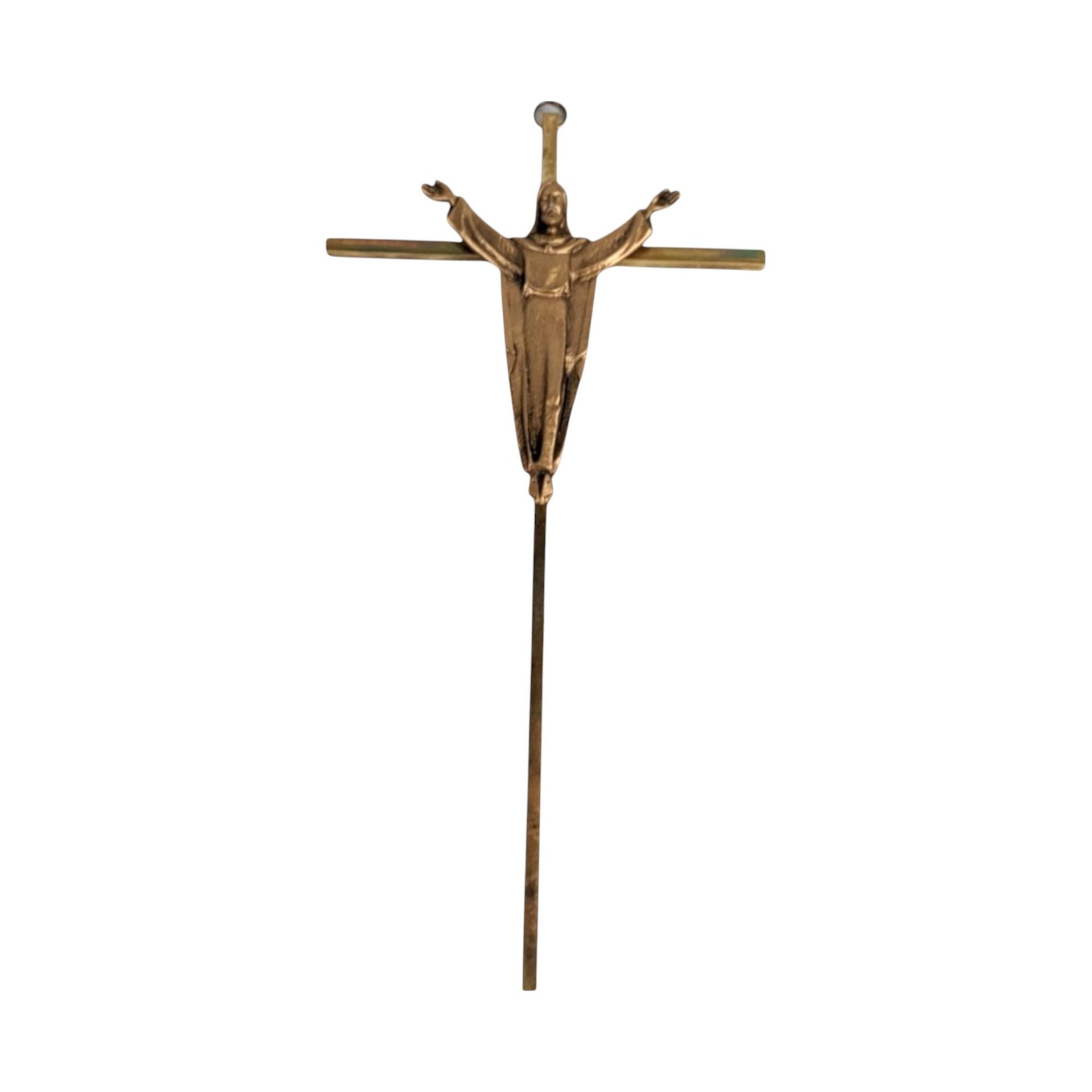 Mid-Century Modern Brass Toned Metal Crucifix Wall Hanging