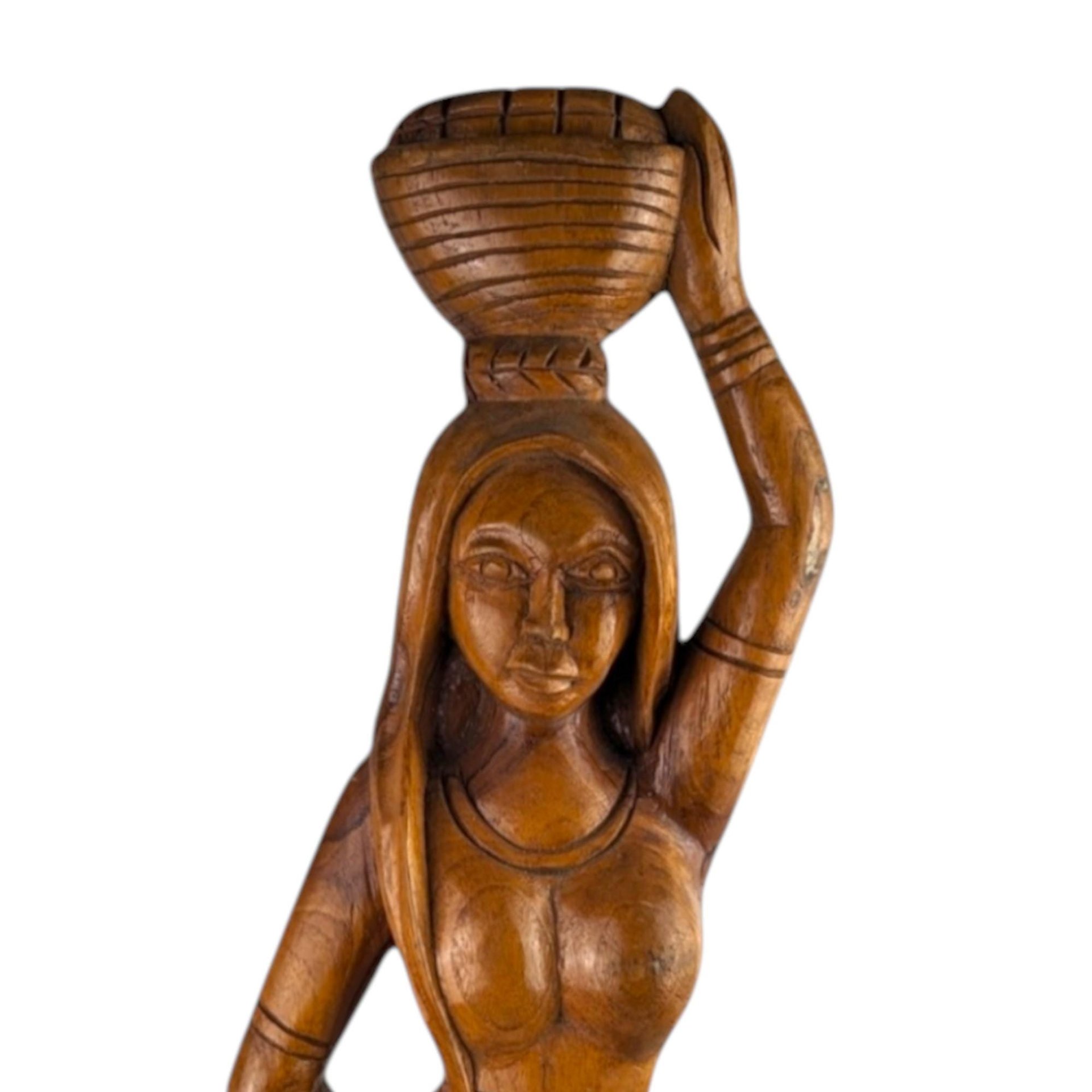 Vintage 24" Hand-Carved Wood Woman with Bowl