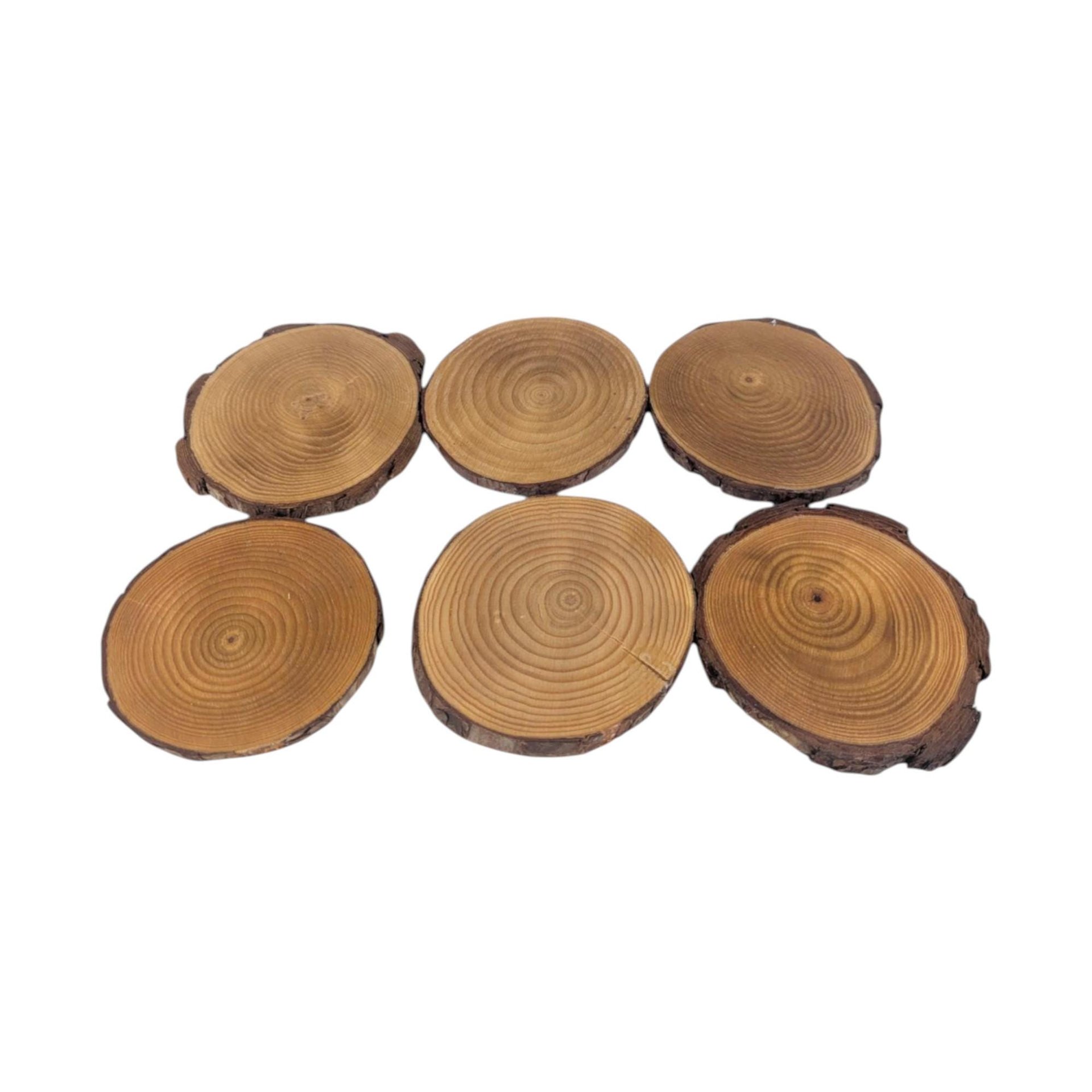 Vintage Handmade Nature Wood Slice Coasters, Set of 6