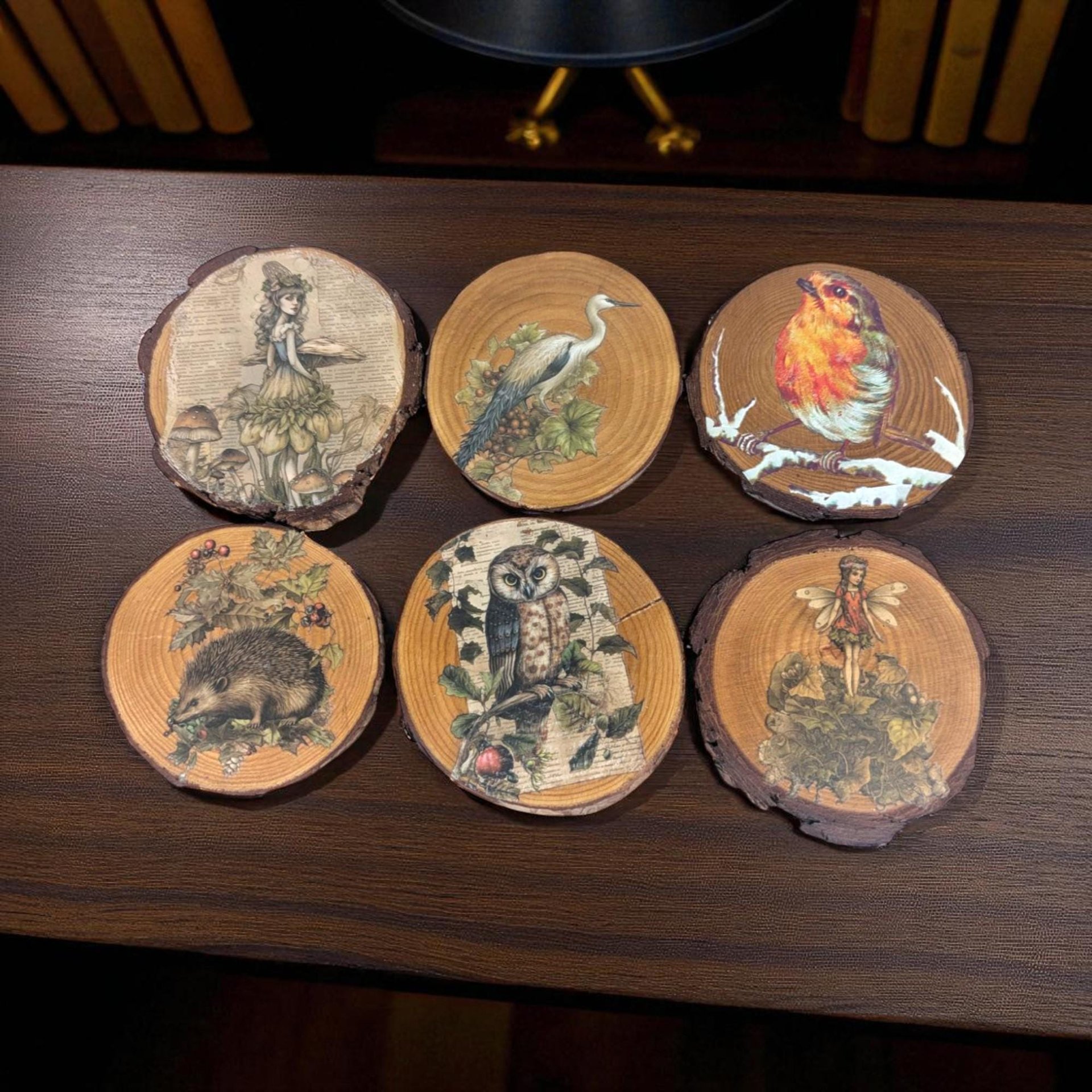 Vintage Handmade Nature Wood Slice Coasters, Set of 6