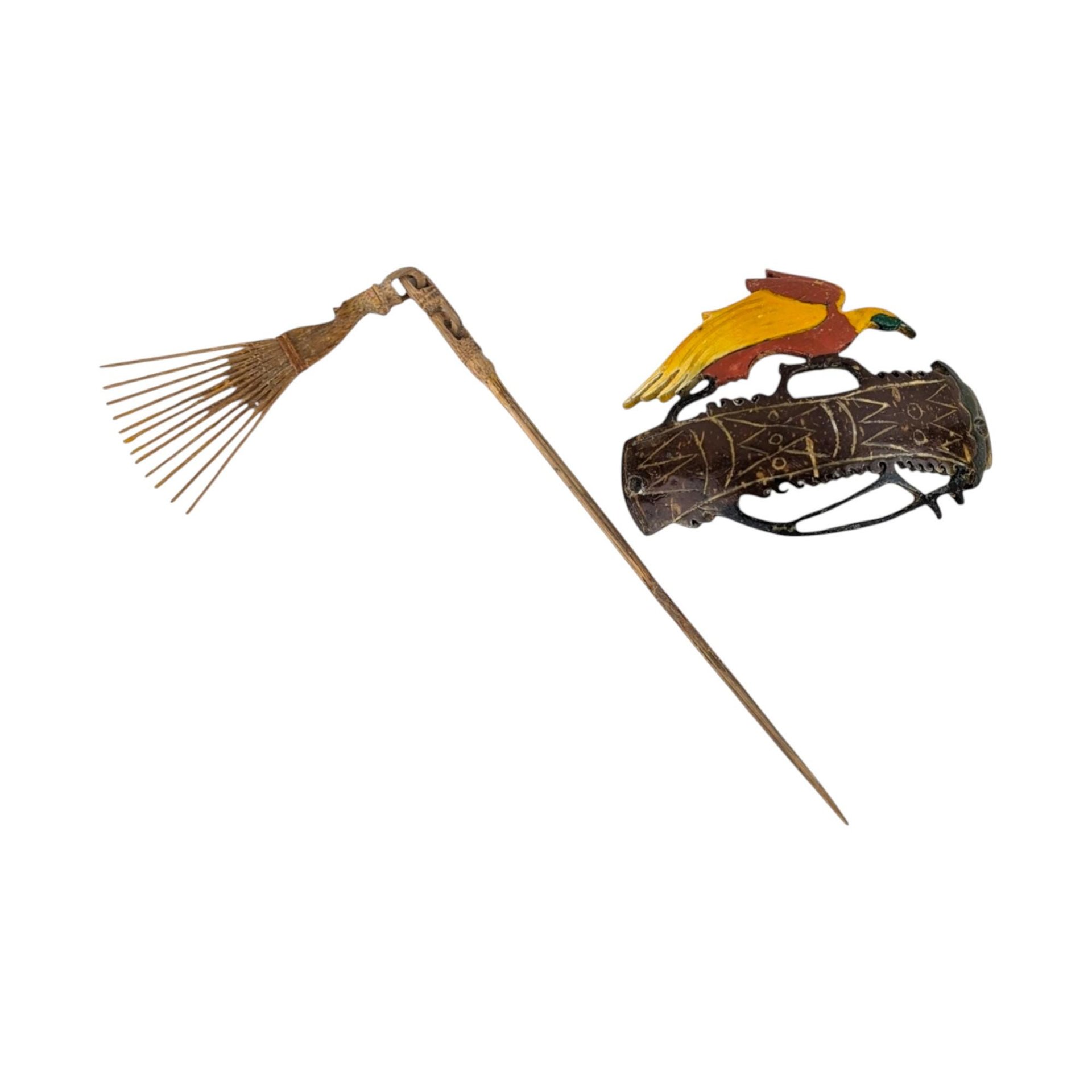 Vintage Carved Wood Hair Pin