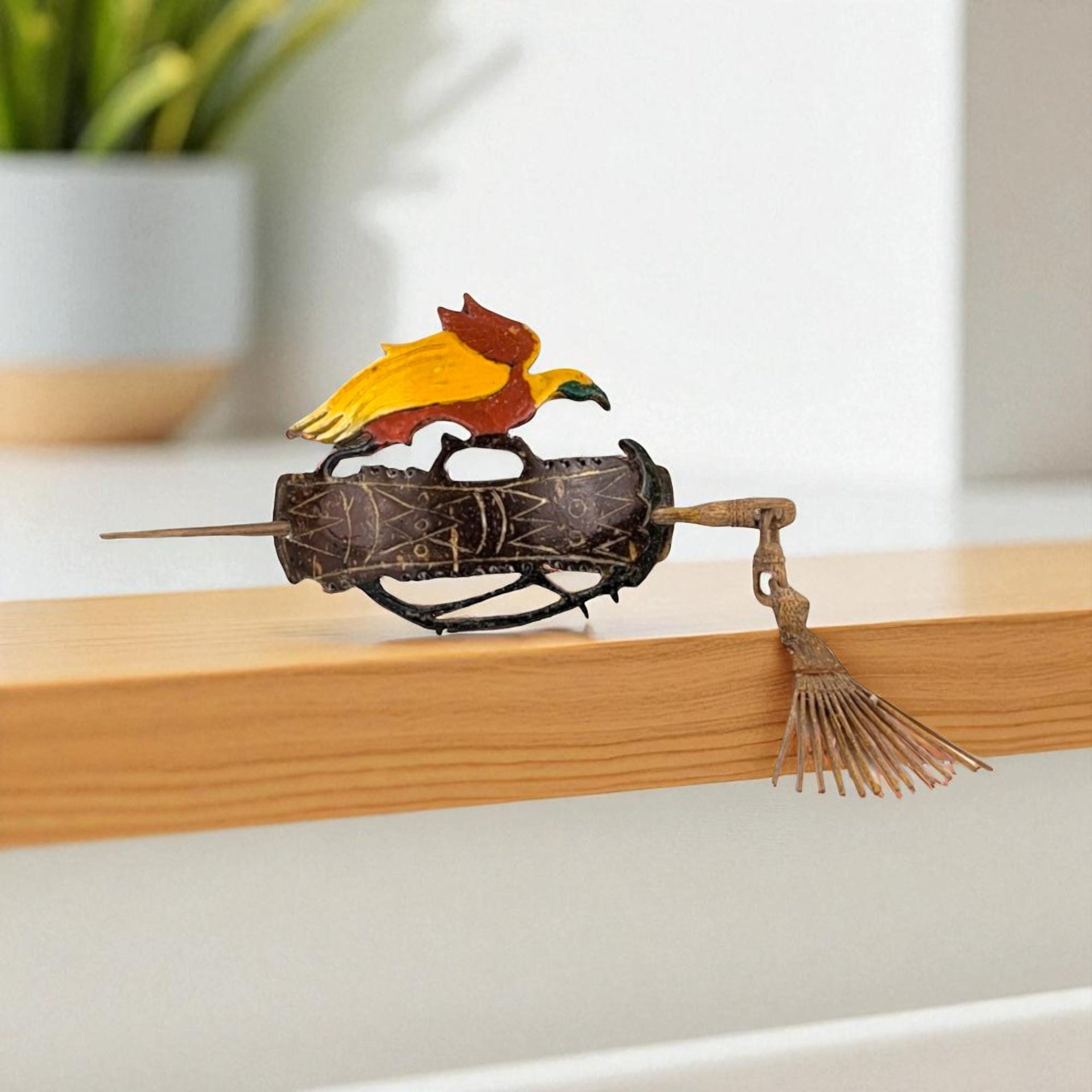 Vintage Carved Wood Hair Pin