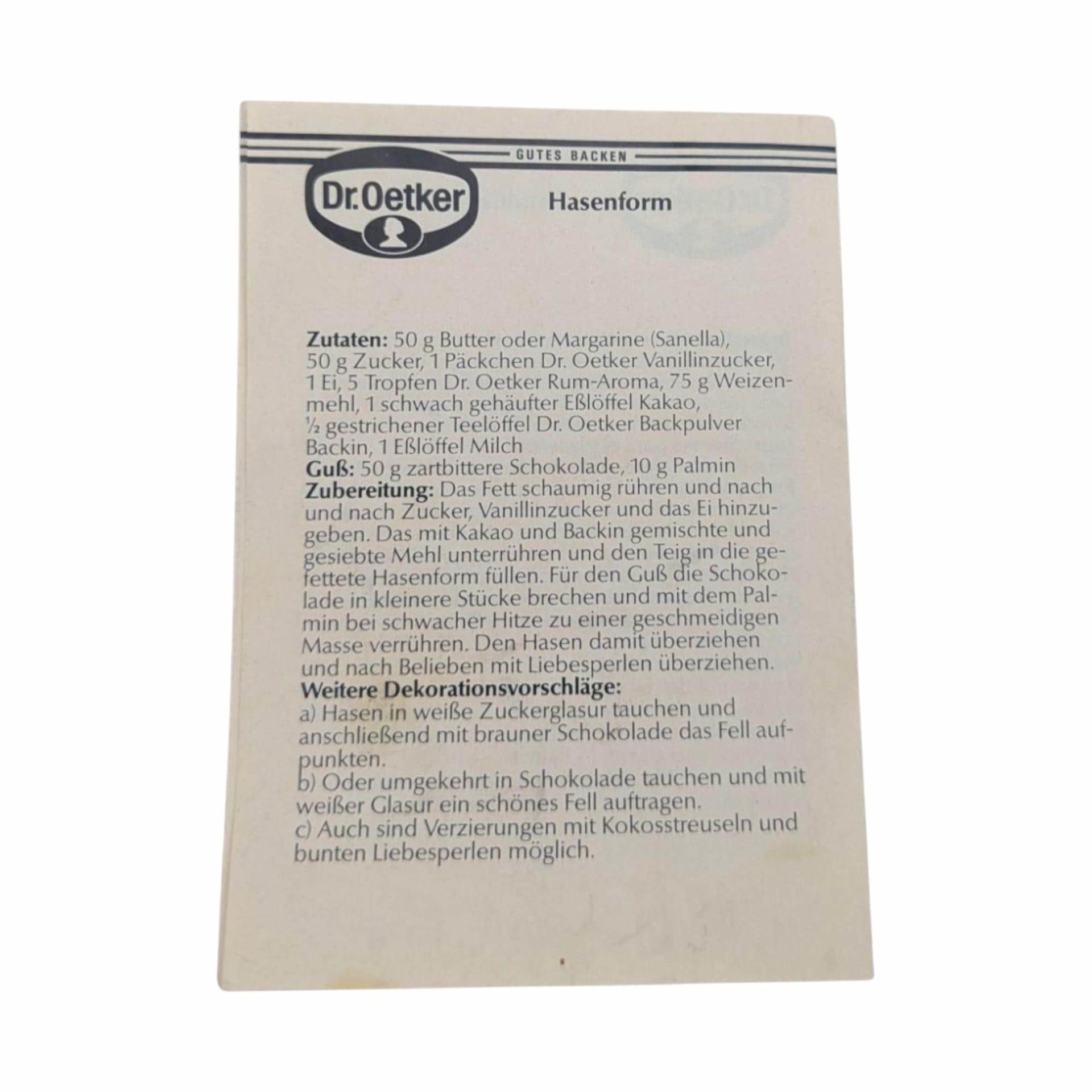 Vintage Dr. Oetker 3D Easter Bunny Baking Mold