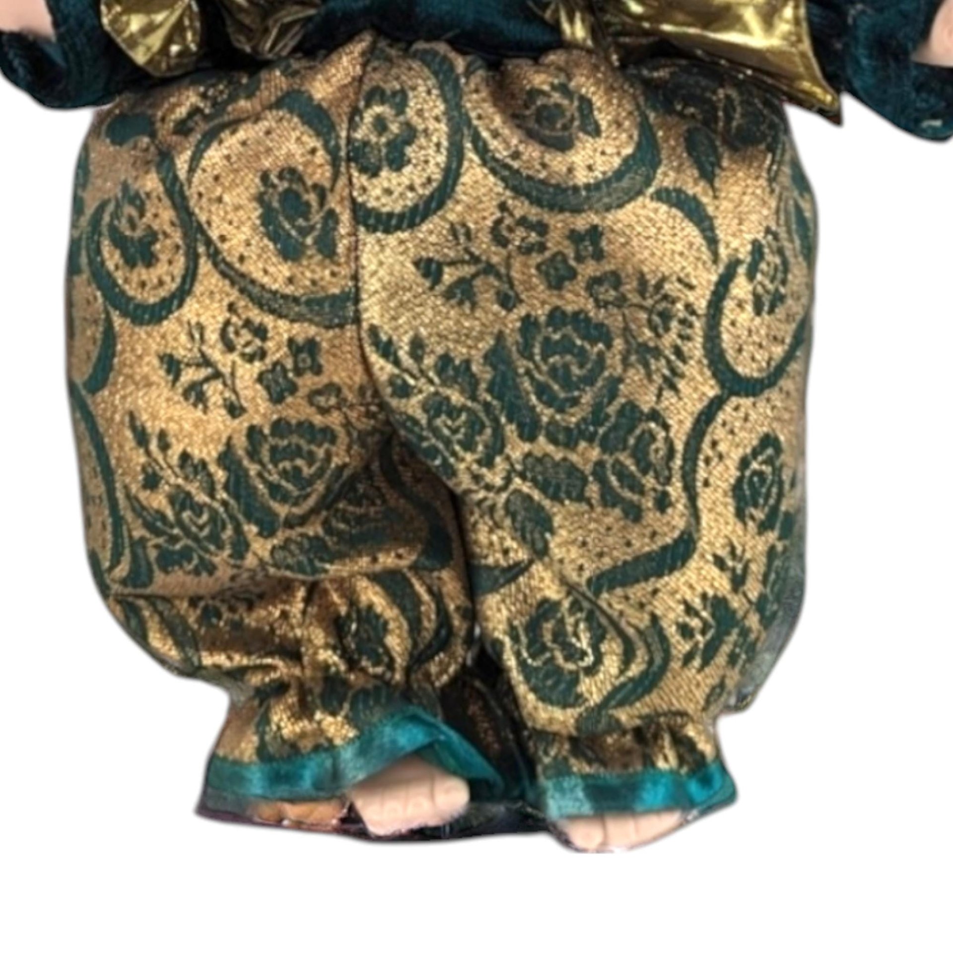 Vintage 12" Porcelain Green and Gold Mardi Gras Jester