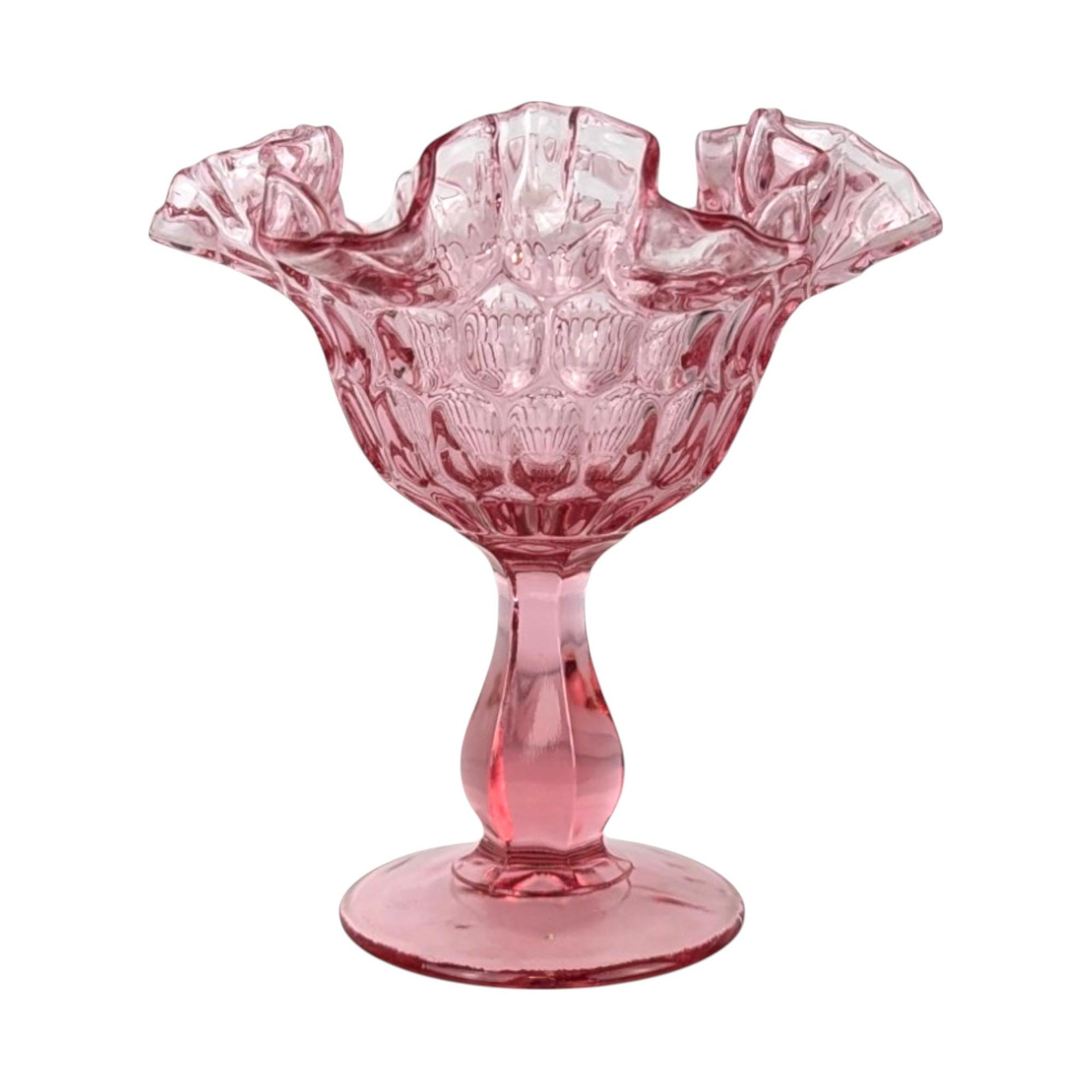 Vintage Fenton Thumbprint Ruffled Cranberry Glass Dish