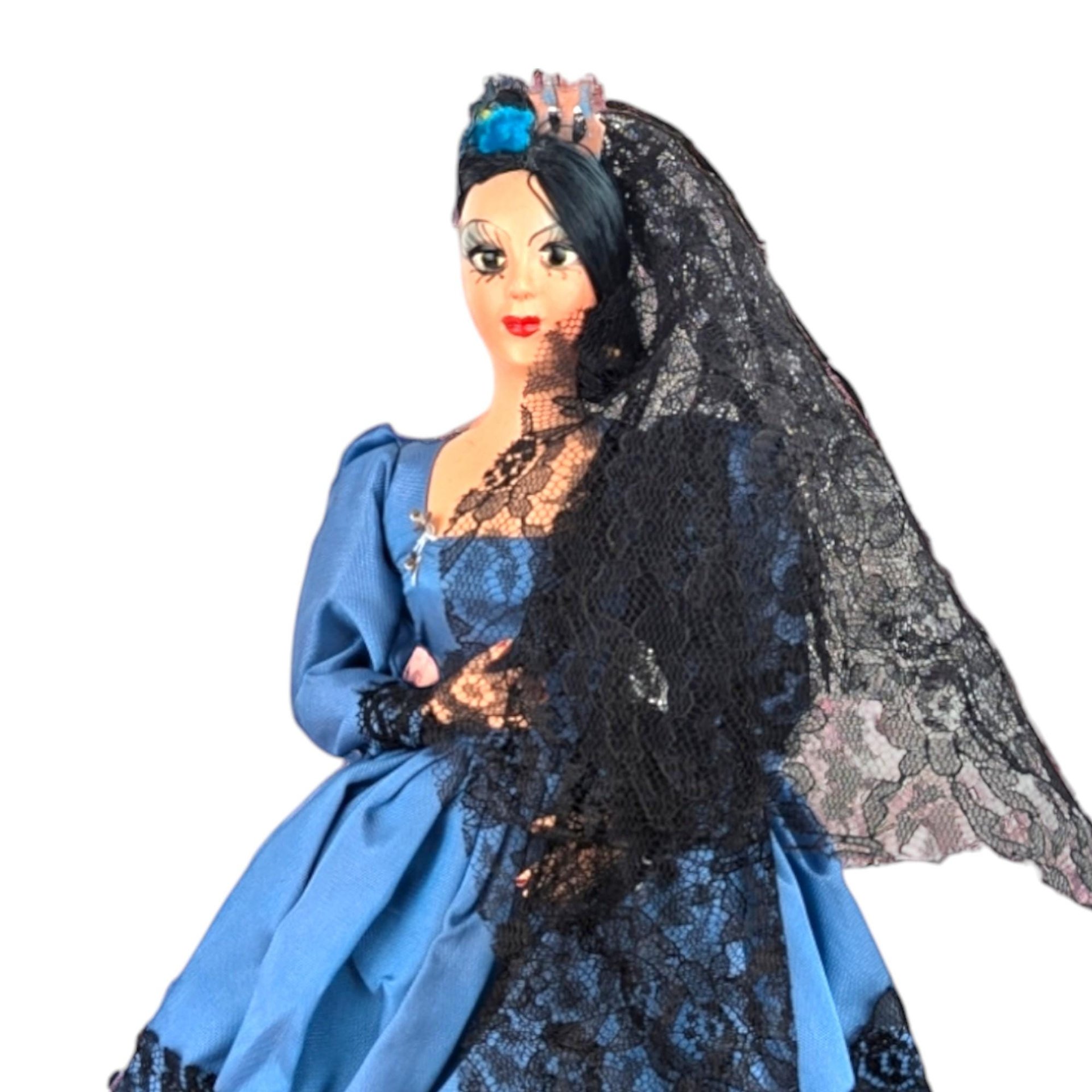 Vintage Spanish Woman in Blue Dress