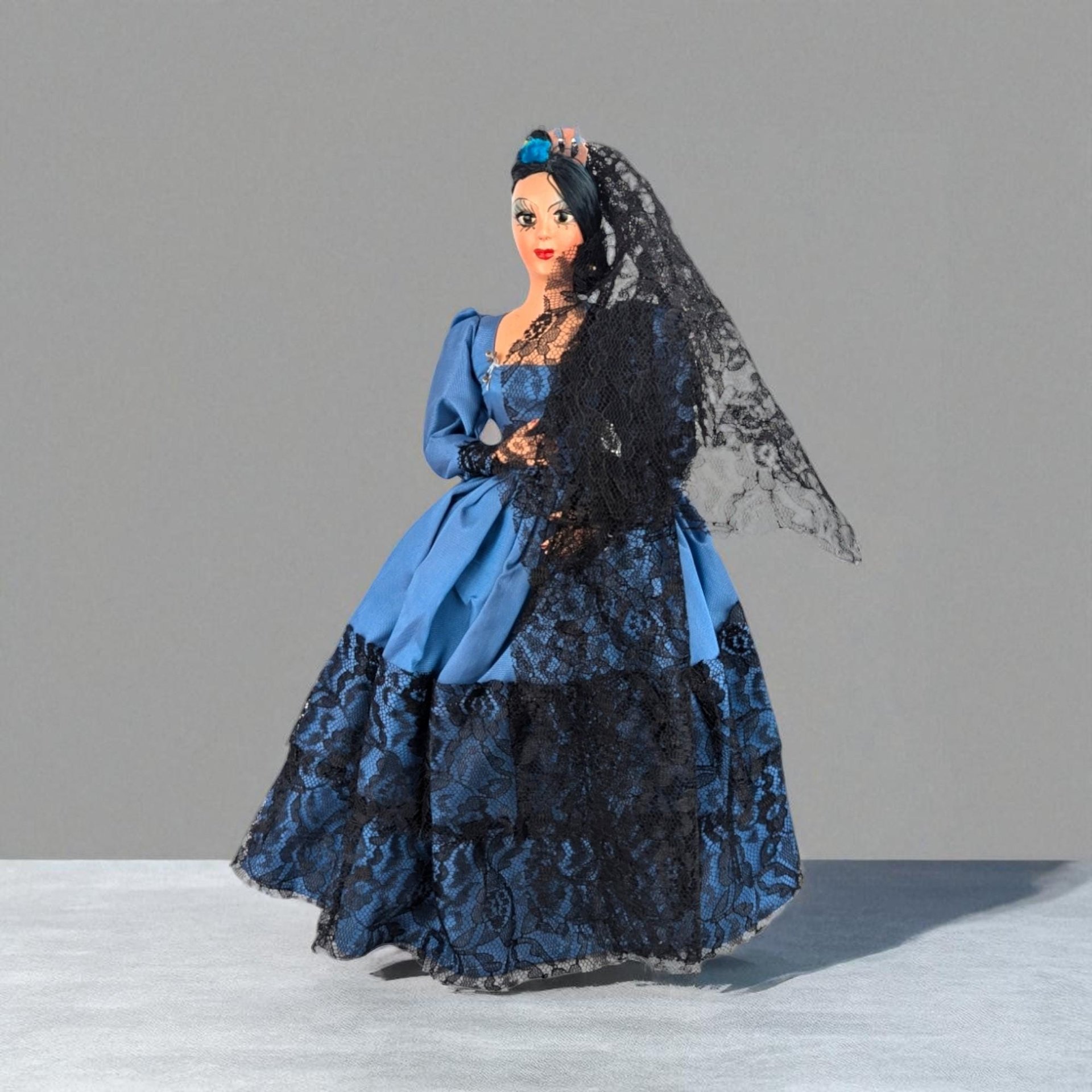 Vintage Spanish Woman in Blue Dress