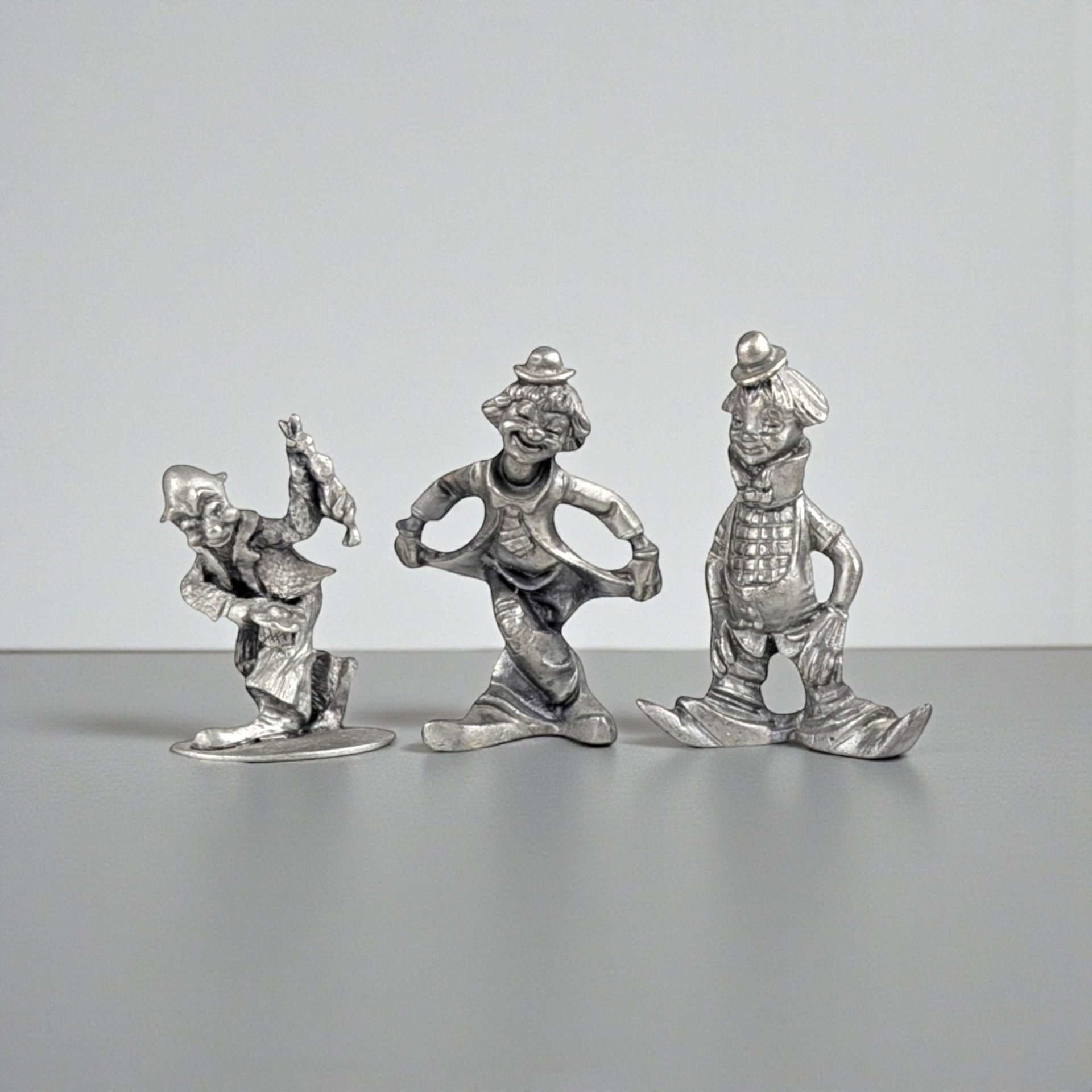 Vintage Pewter Clown Figurine Set
