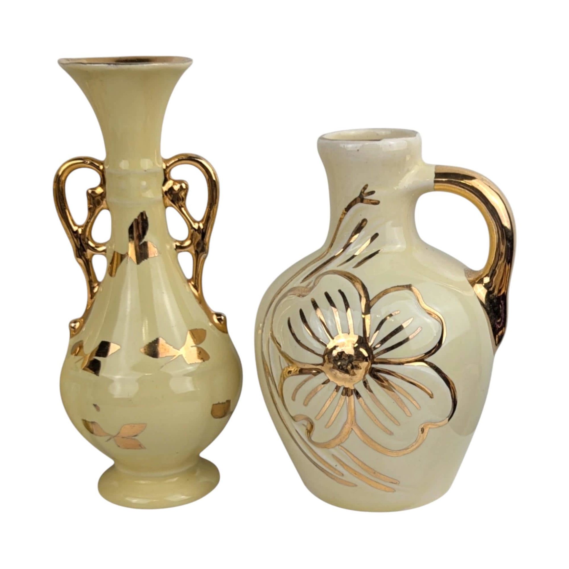 Vintage Yellow Ceramic Vases: Art Deco & MCM Gold Accents