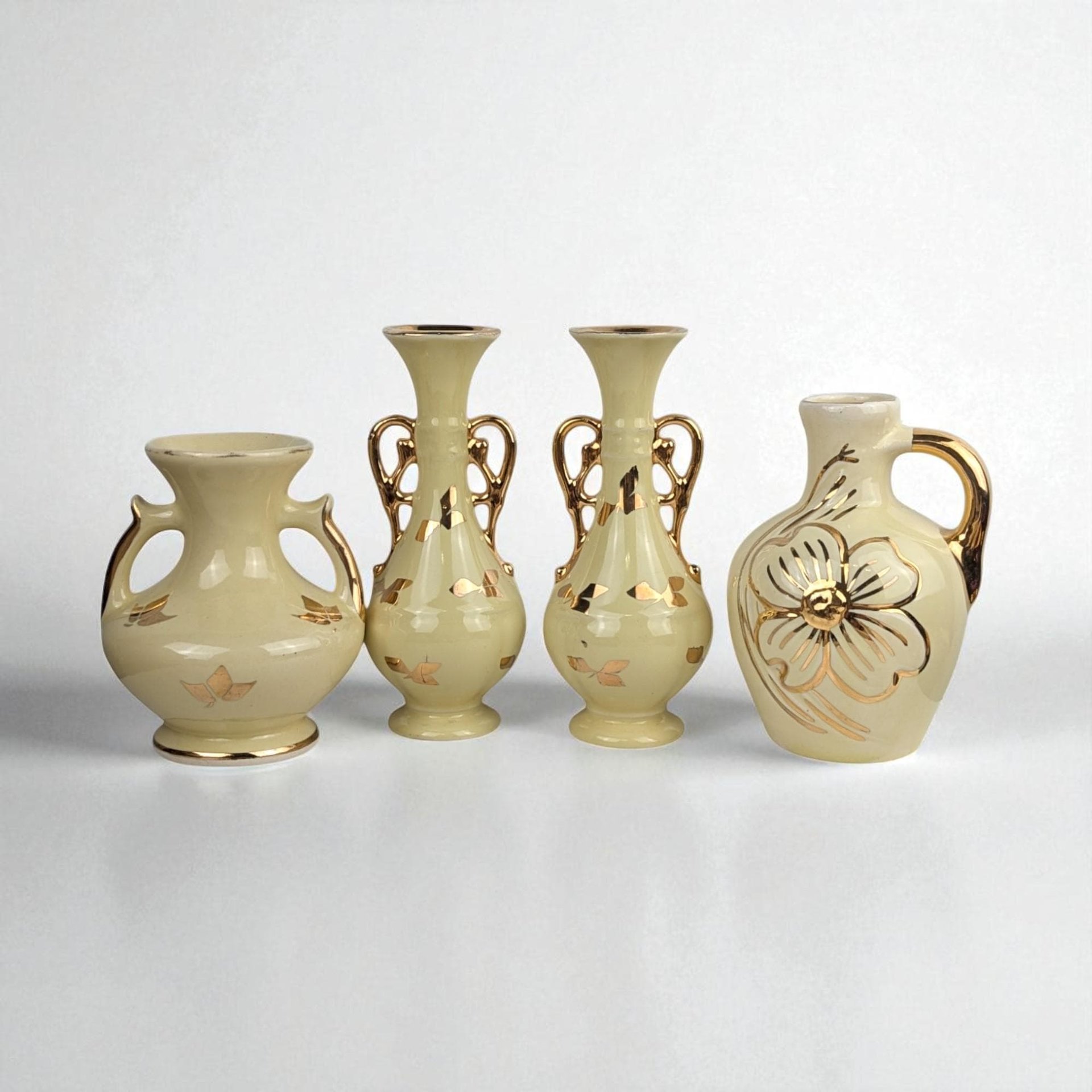 Vintage Yellow Ceramic Vases: Art Deco & MCM Gold Accents