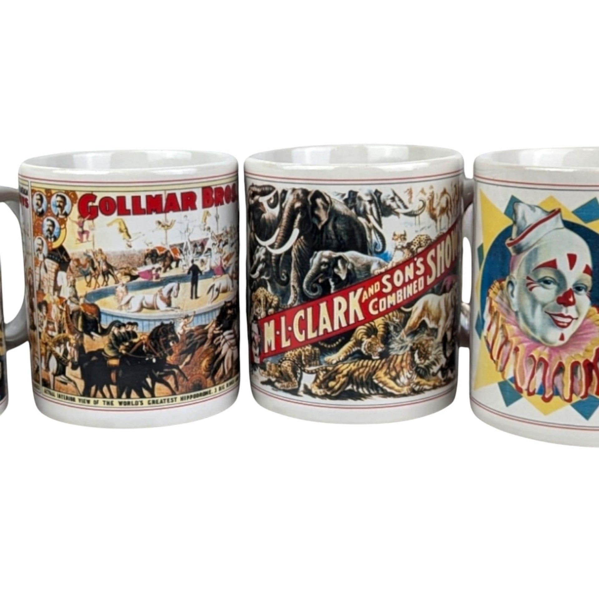 Vintage Flambro Ceramic Circus Poster Mugs, Set of 4