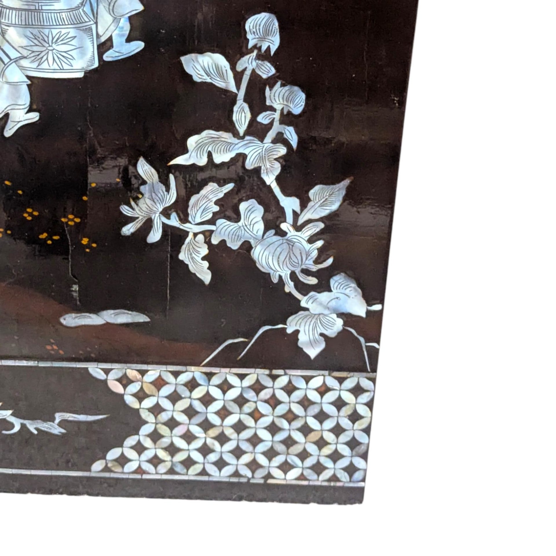 Vintage Vietnamese Lacquer Wall Panel: Mother of Pearl Inlay