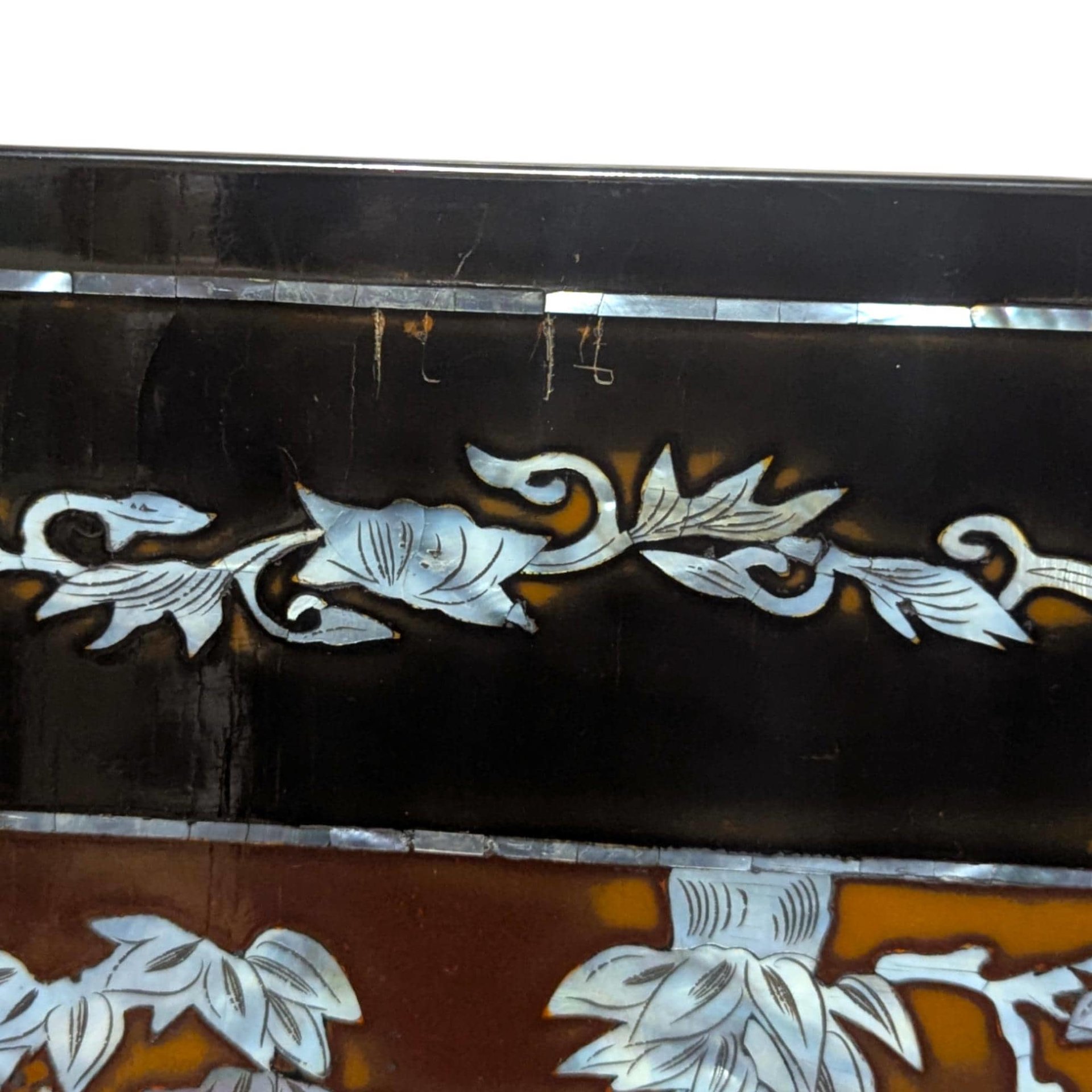 Vintage Vietnamese Lacquer Wall Panel: Mother of Pearl Inlay