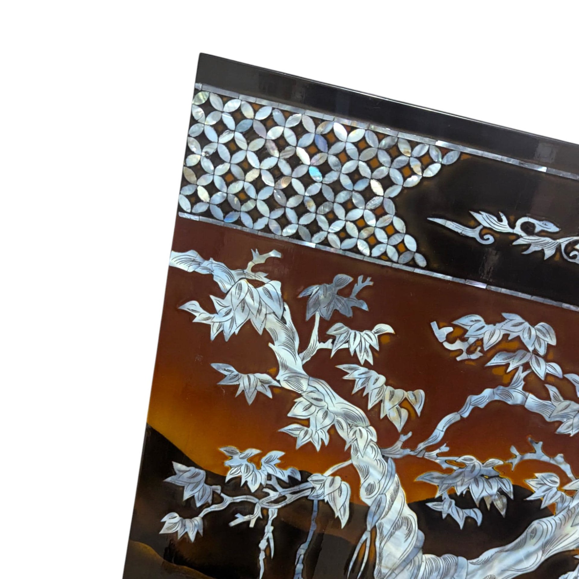Vintage Vietnamese Lacquer Wall Panel: Mother of Pearl Inlay