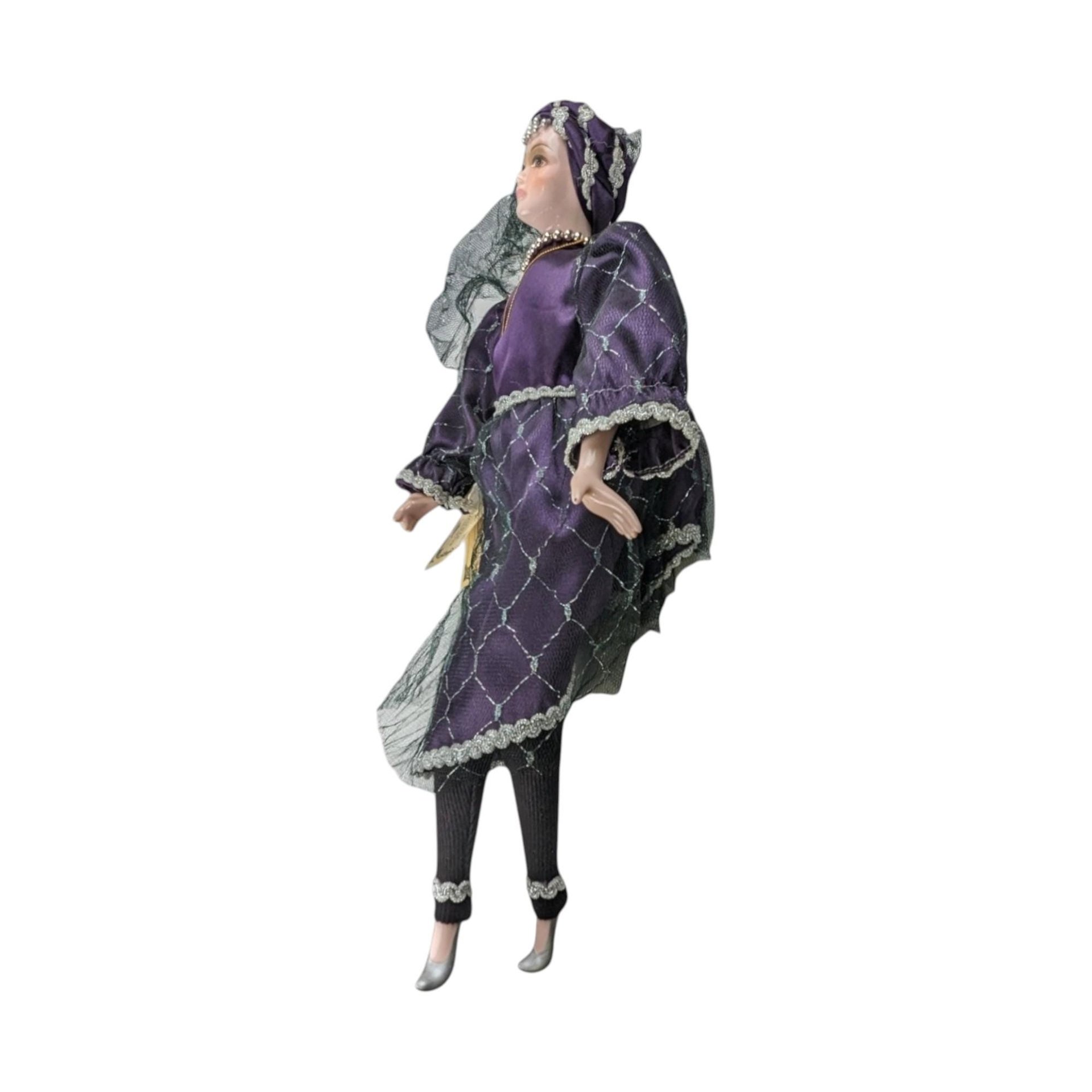 Vintage Kingstate Porcelain Doll: Purple Harlequin Jester