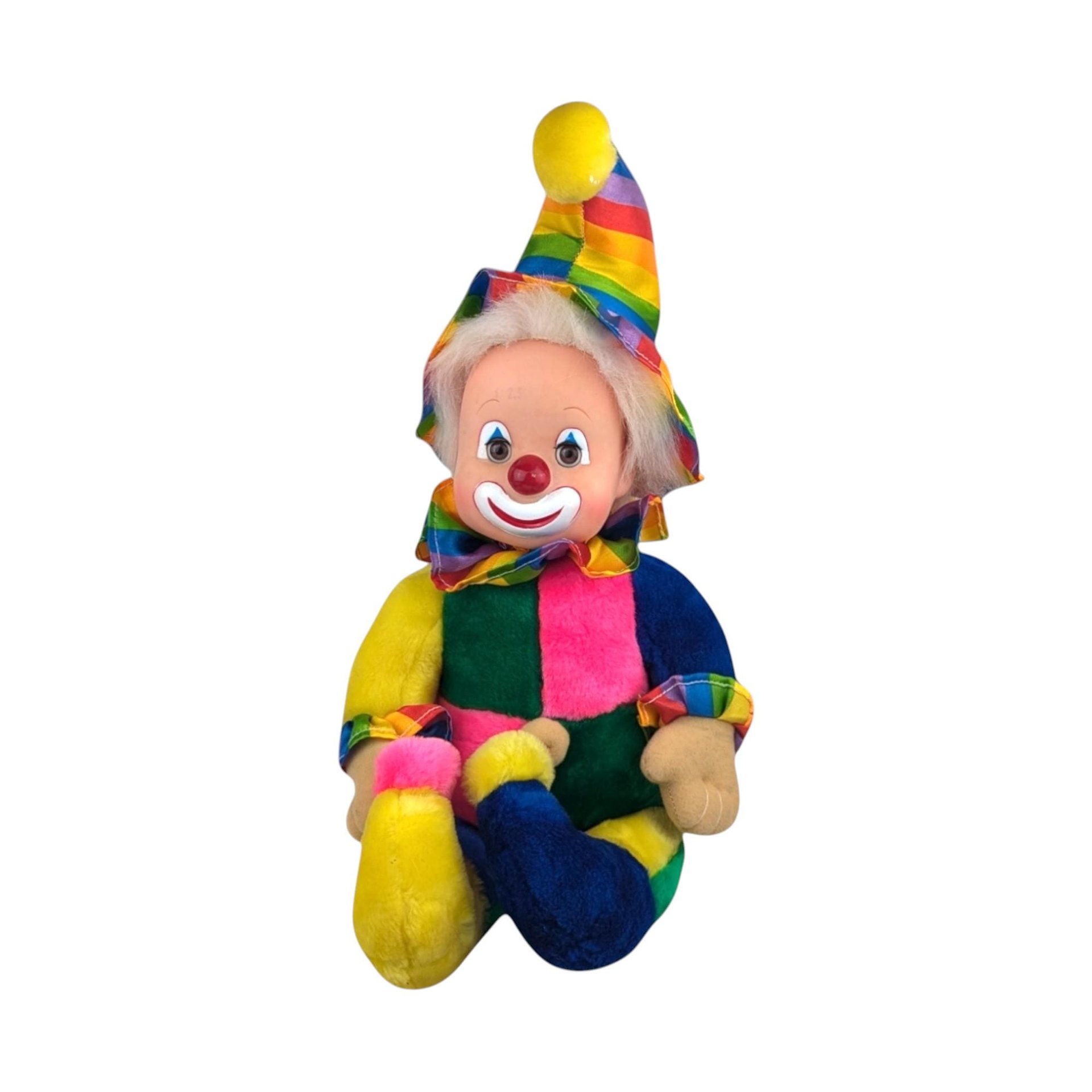 Vintage Rainbow Harlequin Clown Sitting Doll