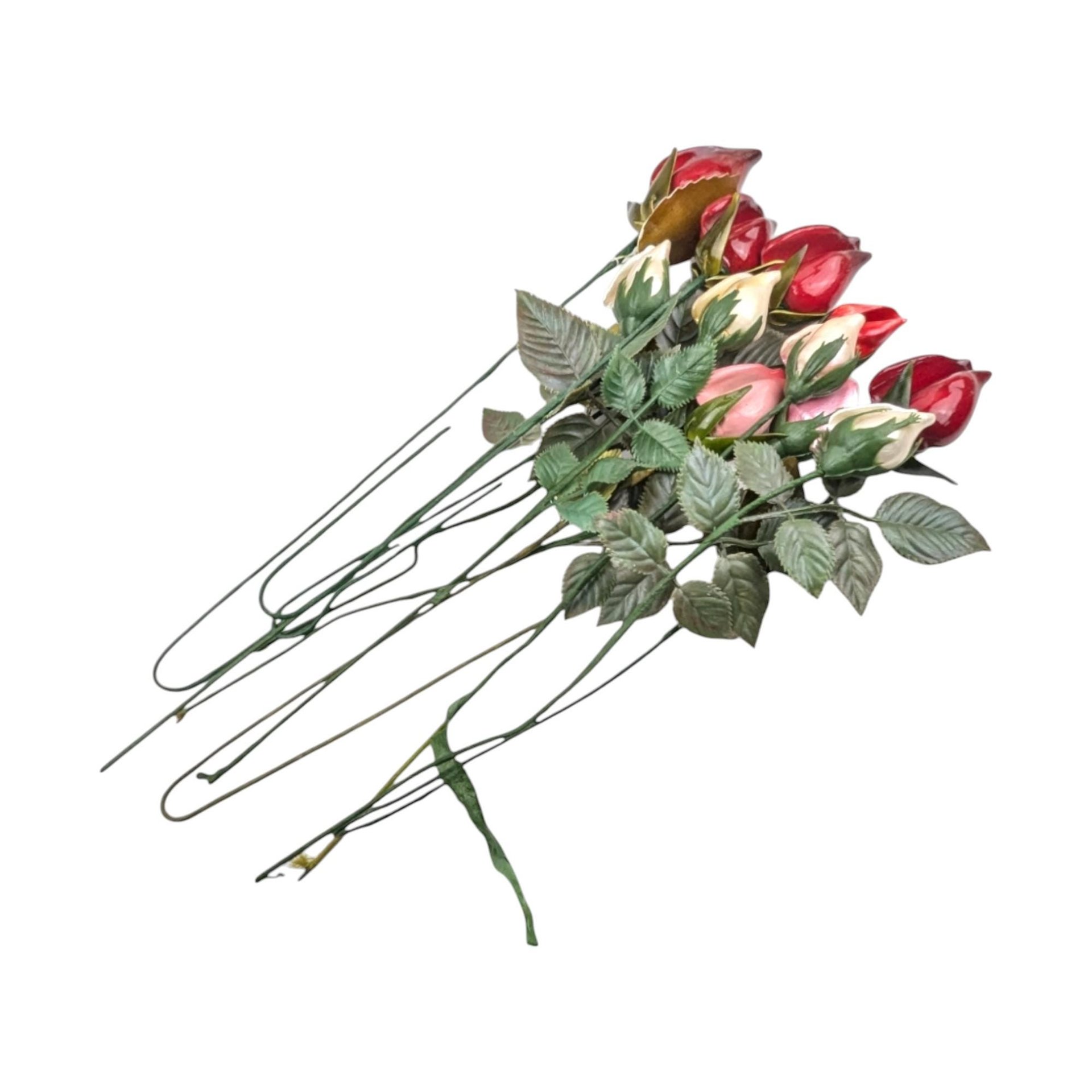 Mid Century Glossy Artificial Rose Bouquet: Assorted Colors