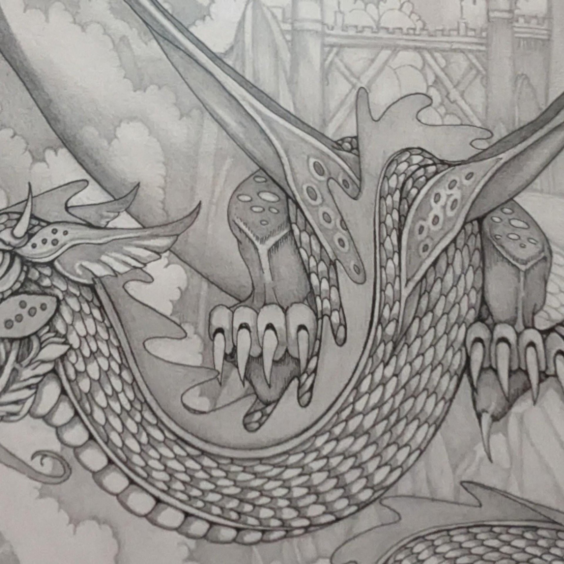 Vintage Dan Thompson Fantasy Dragon & Castle Signed Print