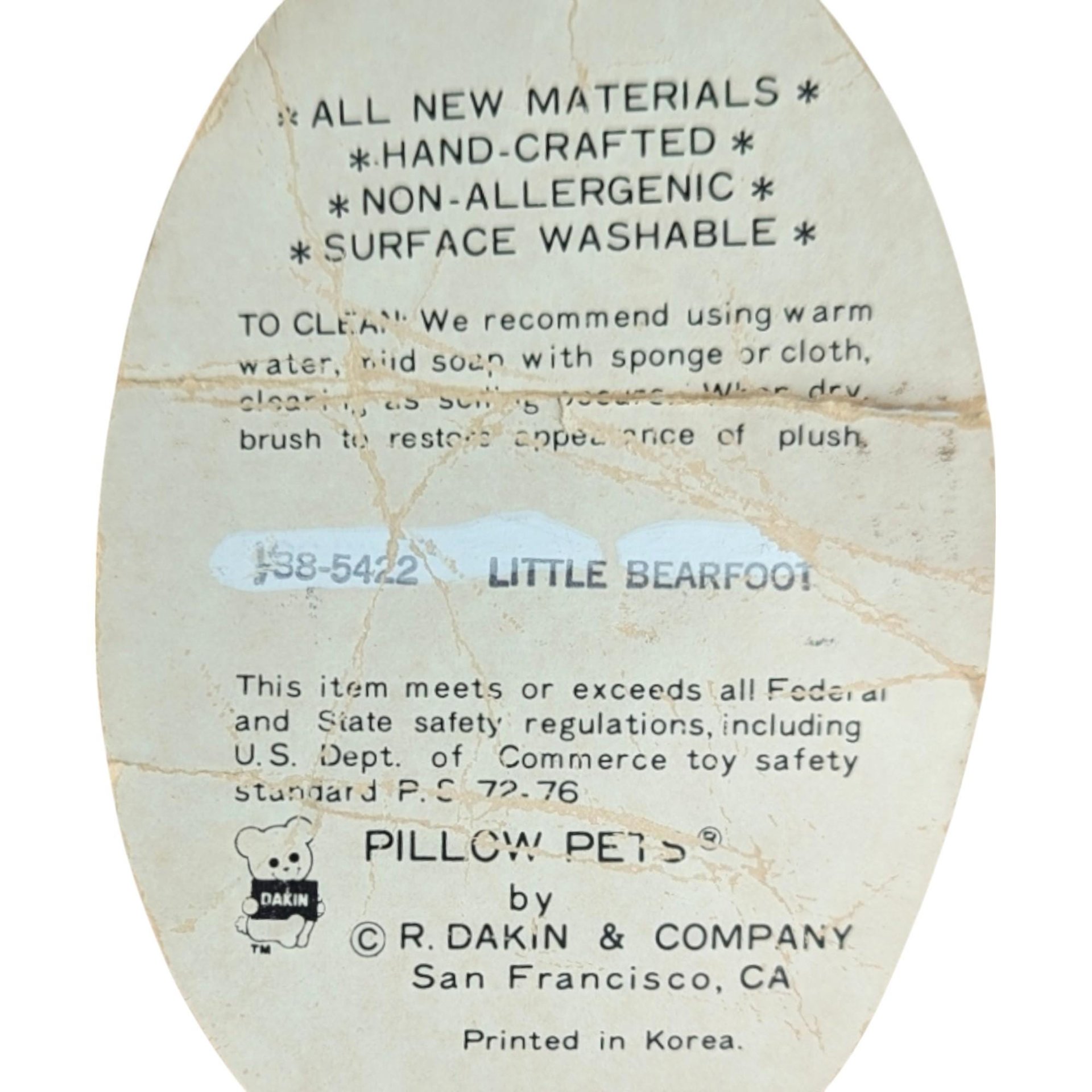 Vintage 1980s R Dakin Bearfoot Bear Plush Pillow Pet