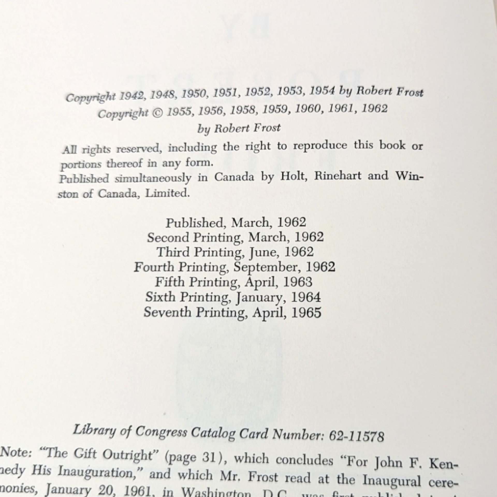 1965 Robert Frost In the Clearing Hardcover Book