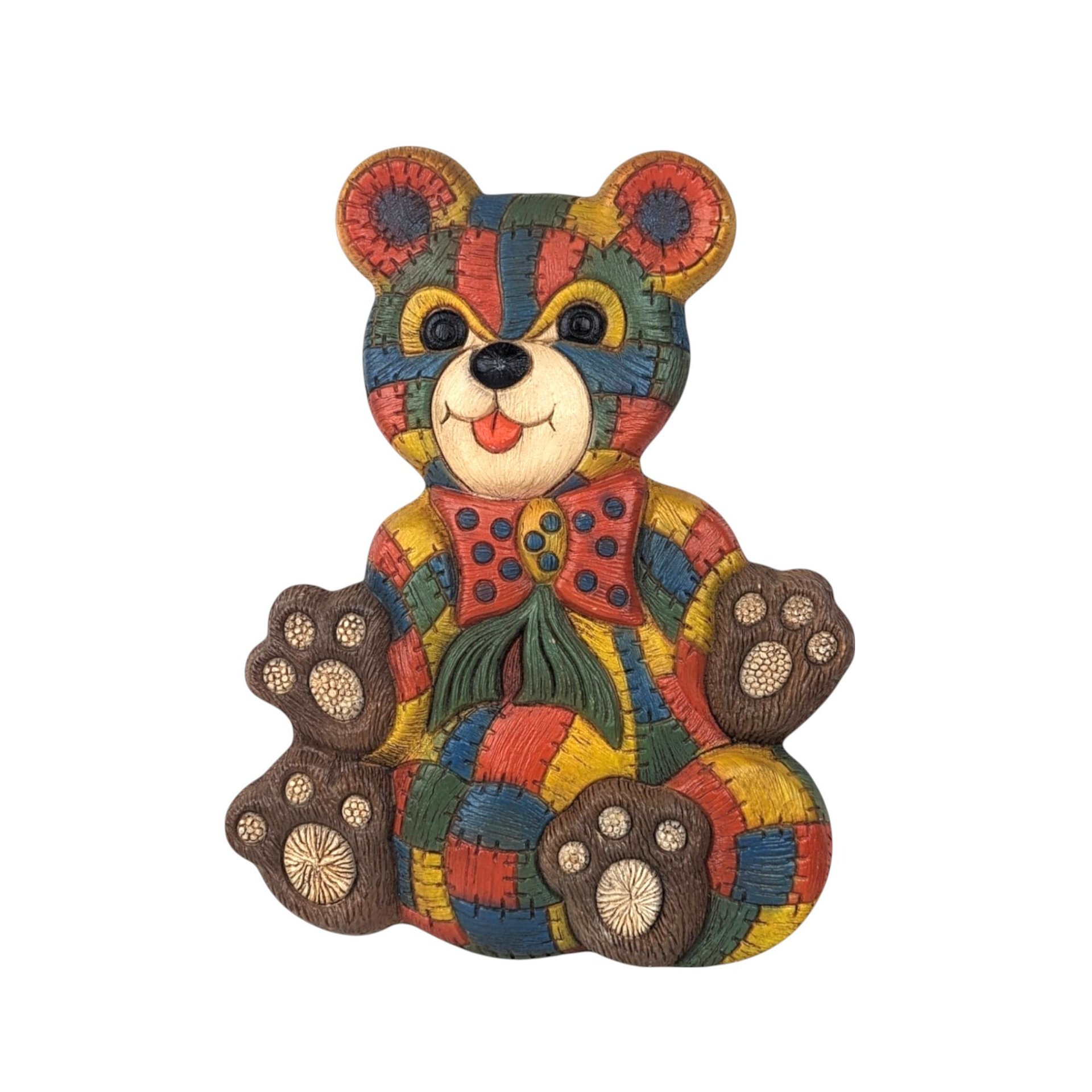 Vintage Foamcraft Patchwork Teddy Bear Wall Hanging