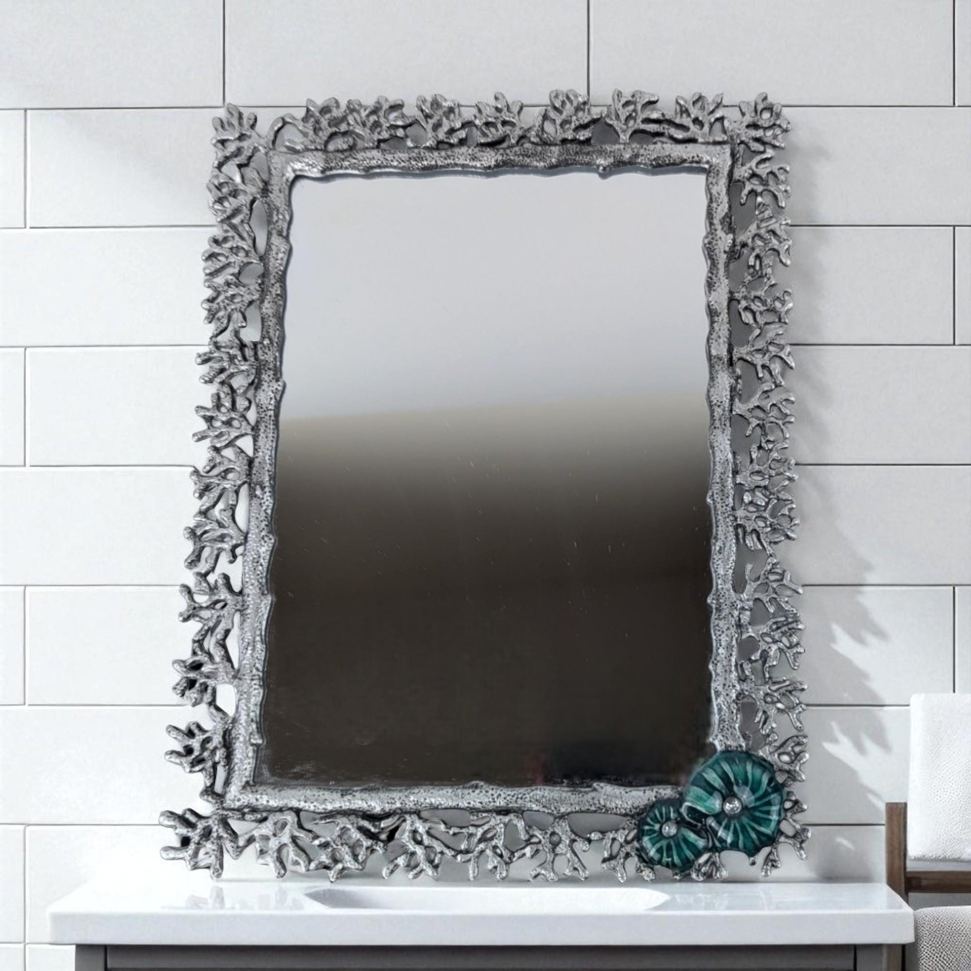 Vintage Pier 1 Imports Pewter Enamel Shell Mirror