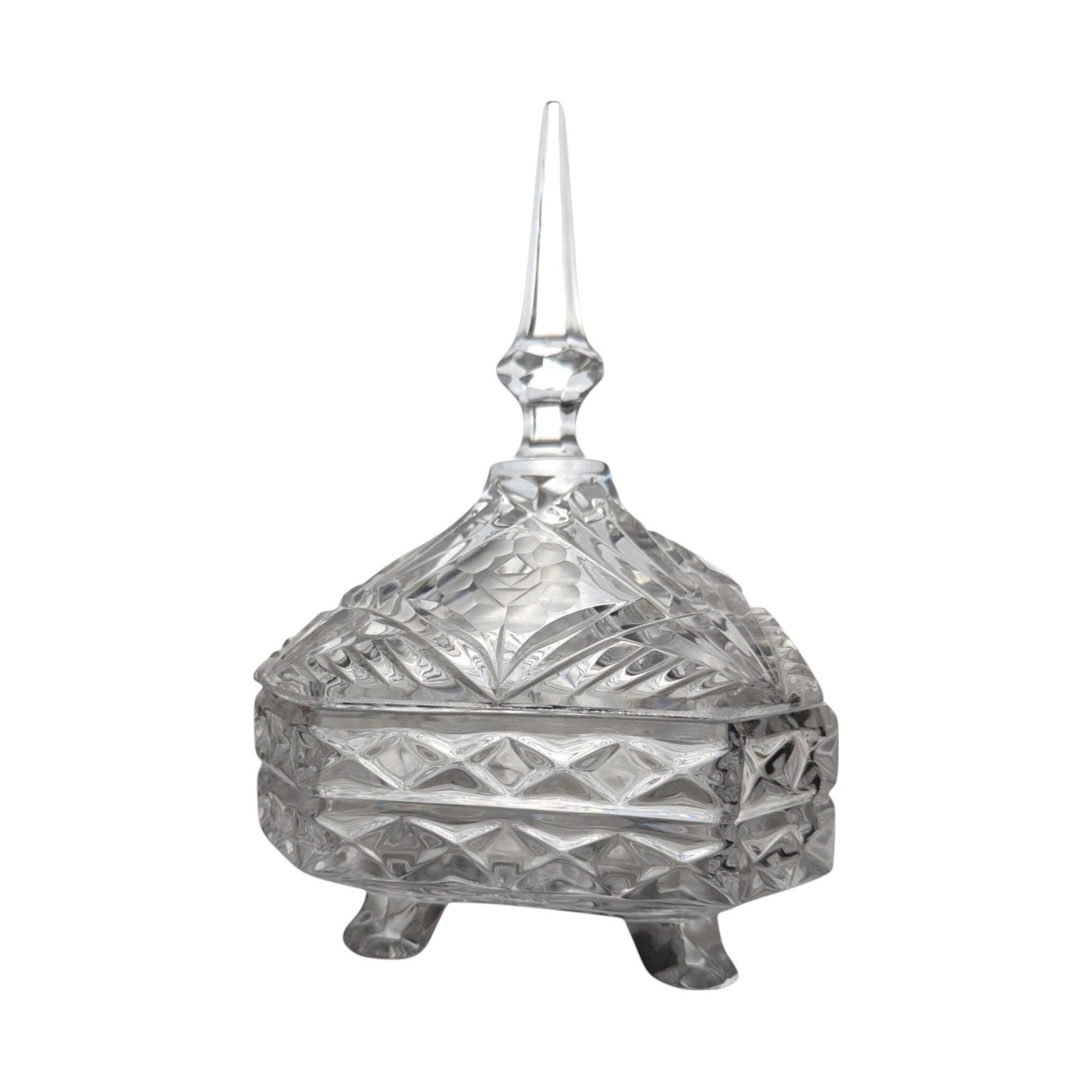 Vintage Crystal Cut Glass Pedestal Candy Dish