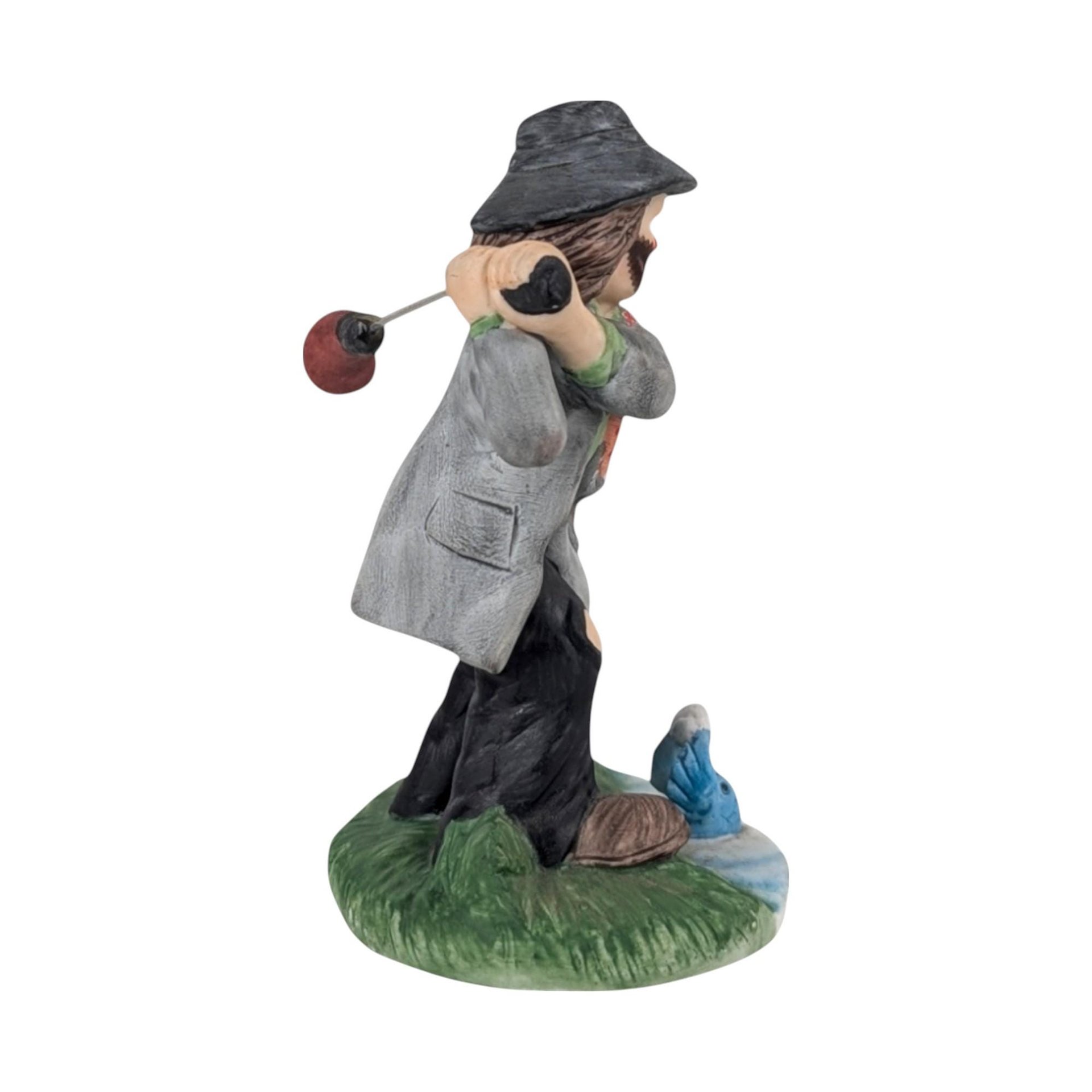 Vintage Flambro Emmett Kelly Jr Hobo Clown Golfer Figurine