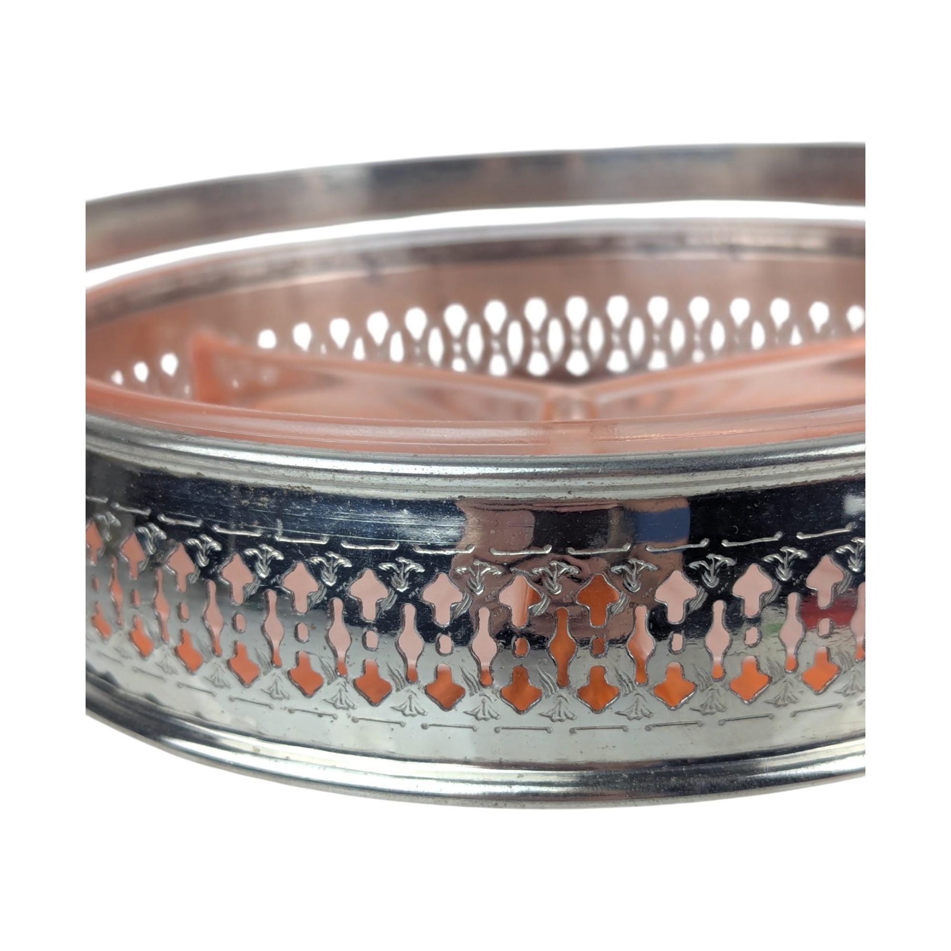 Vintage Pink Glass Covered 3-Part Bowl