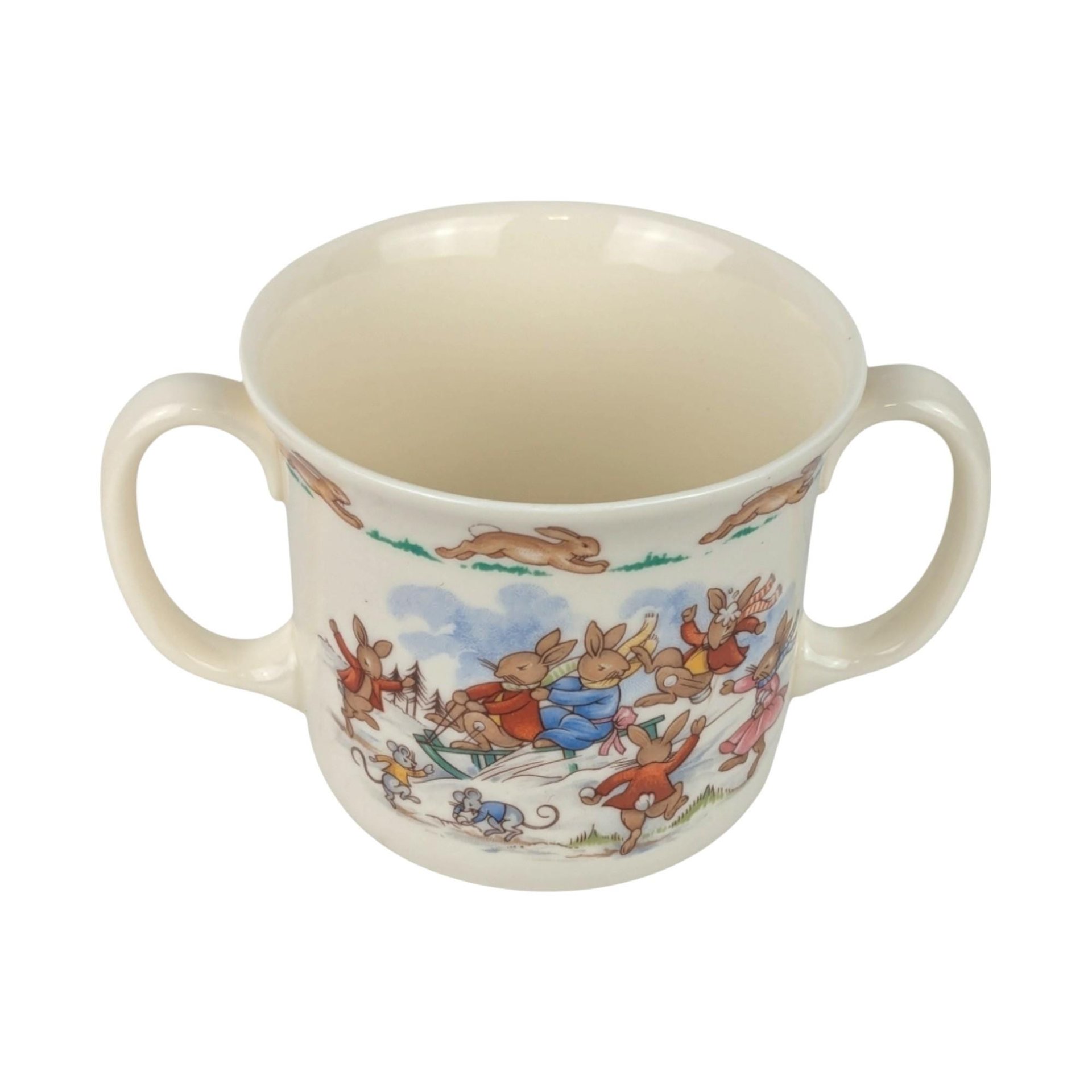 Vintage Royal Doulton Bunnykins Sledding 2-Handled Mug