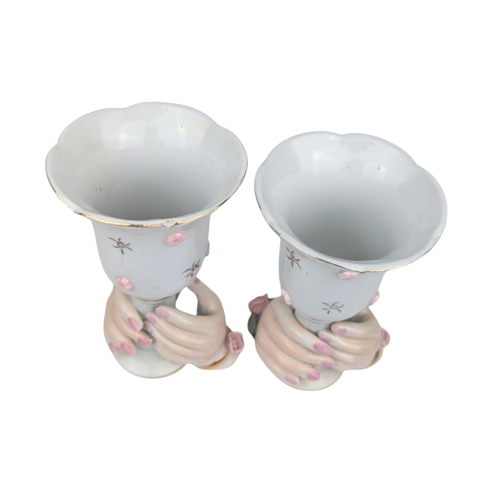 Vintage Ceramic Hands Holding Candle Holder Pair