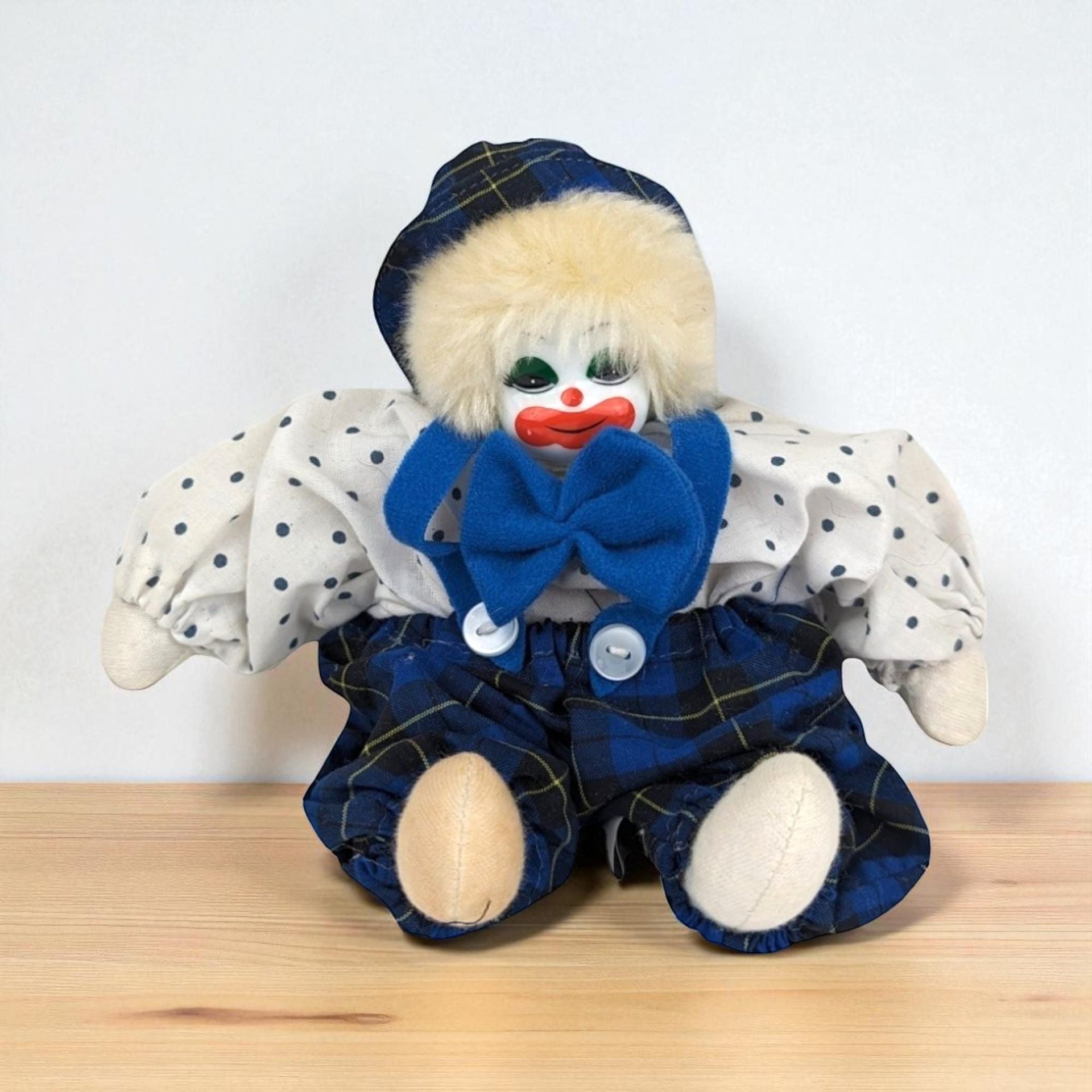 Vintage Clown Doll with Plaid and Polka Dots