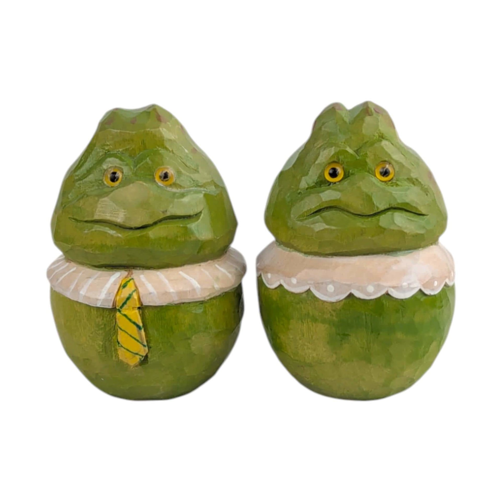 Vintage Hand Carved Mr. and Mrs. Frog Figurines