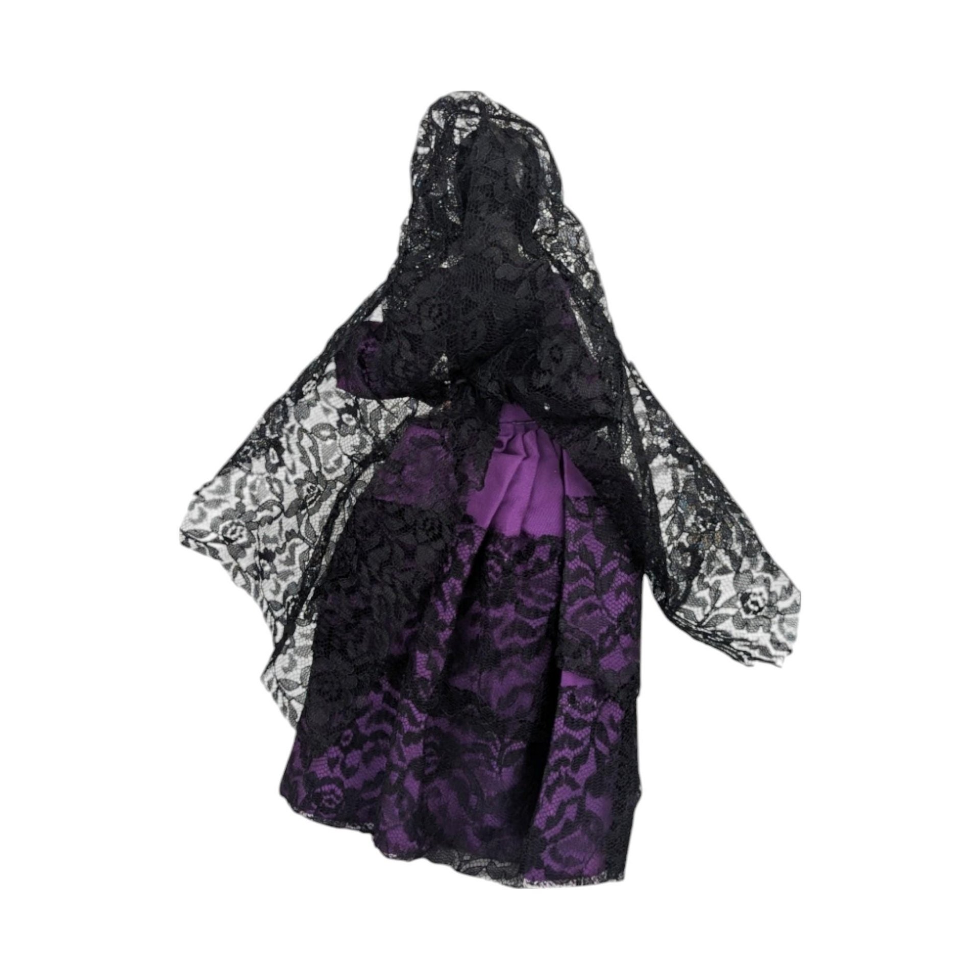 1960s Spanish Souvenir Doll Purple Lace Dress