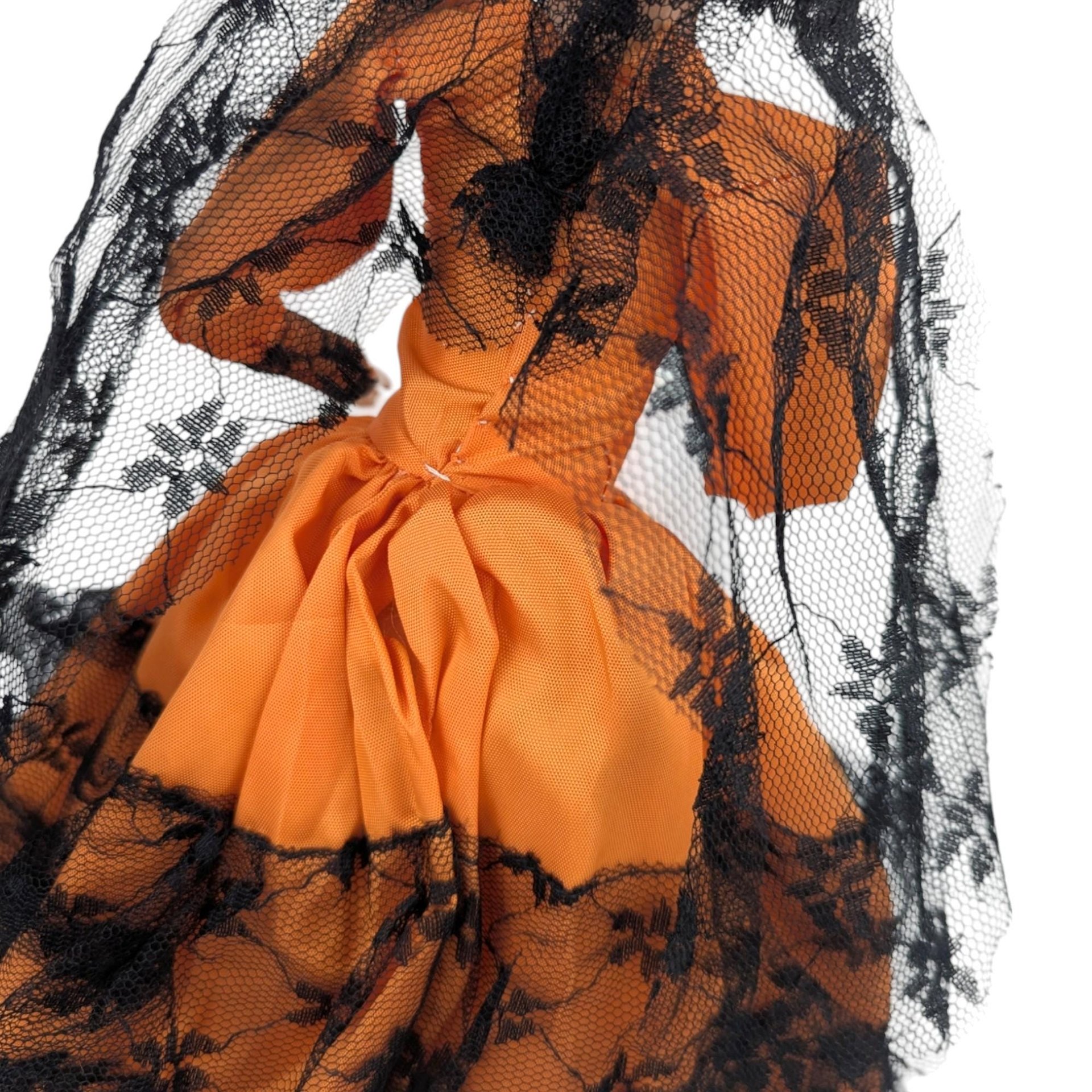 1960s Spanish Souvenir Doll Orange Lace Dress