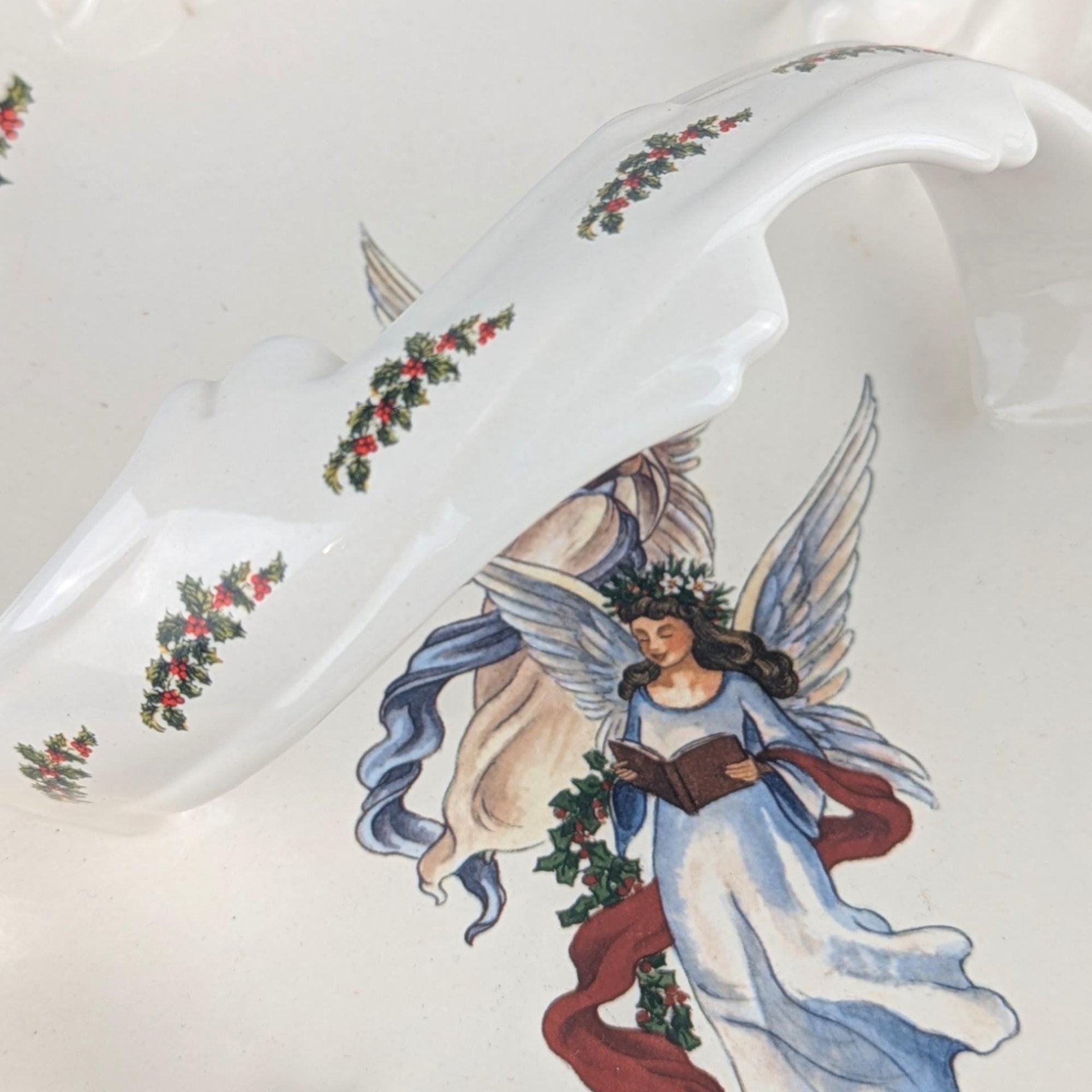 Vintage Ceramic Christmas Angel Handled Tray