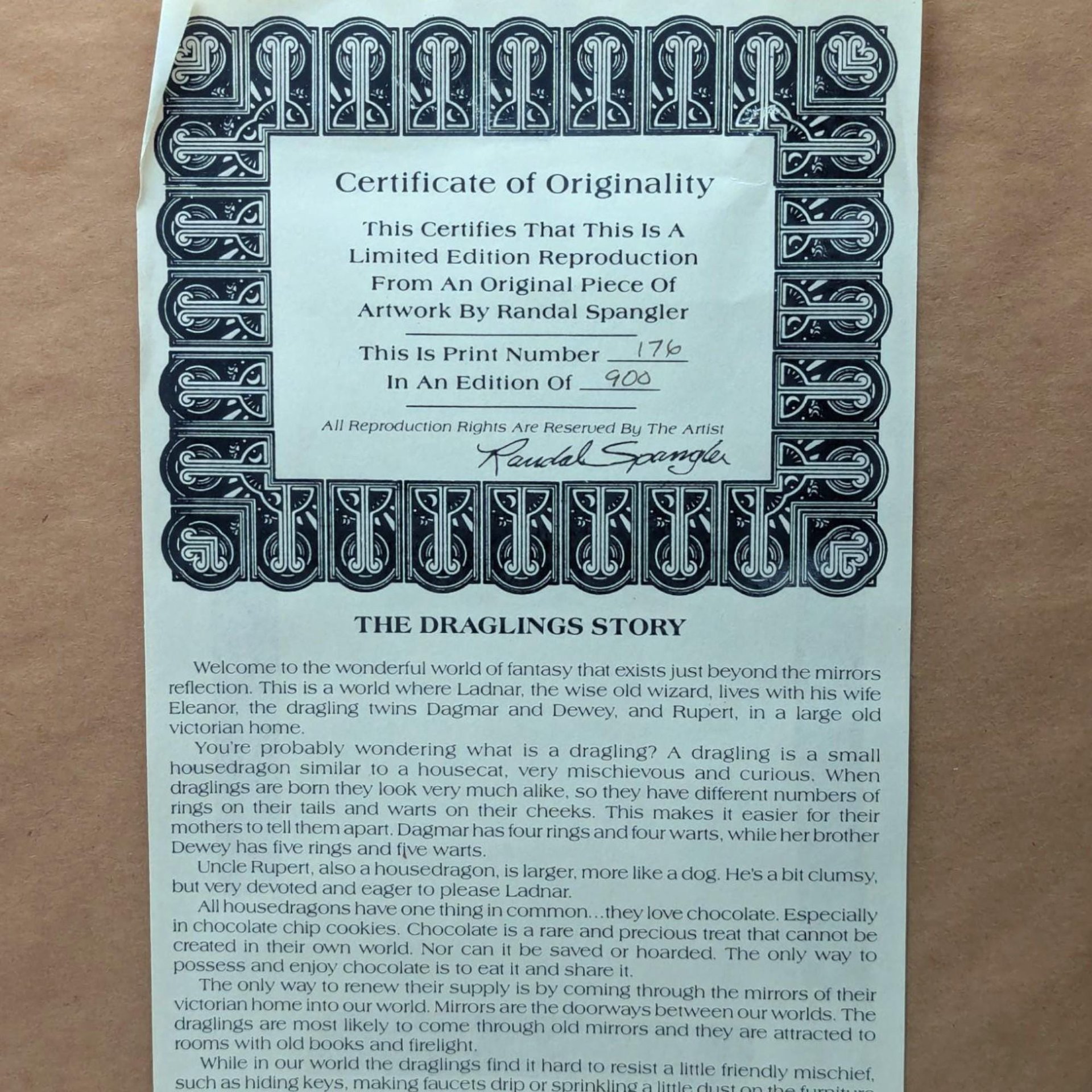 1990 Signed Randal Spangler Draglings Framed Print