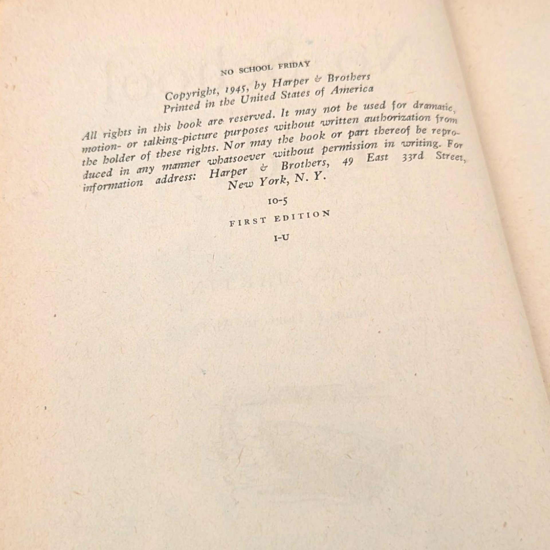 1945 No School Friday Fran Martin Hardcover Book