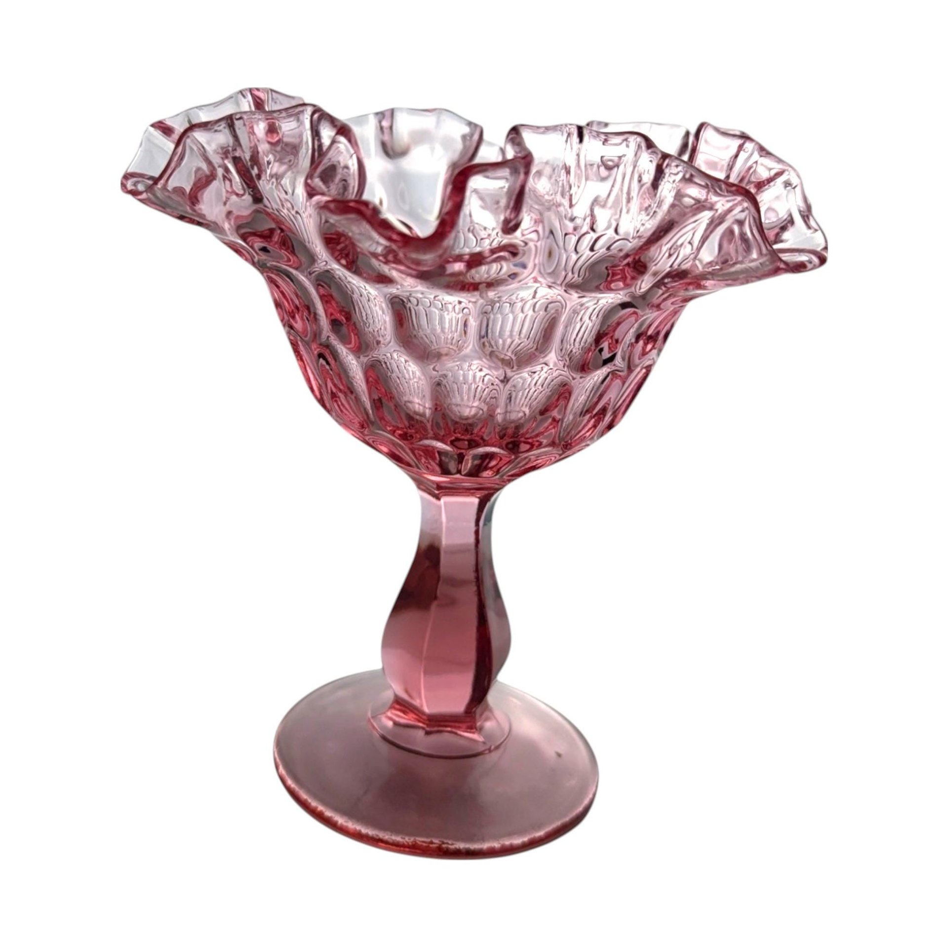 Vintage Fenton Thumbprint Ruffled Cranberry Glass Dish