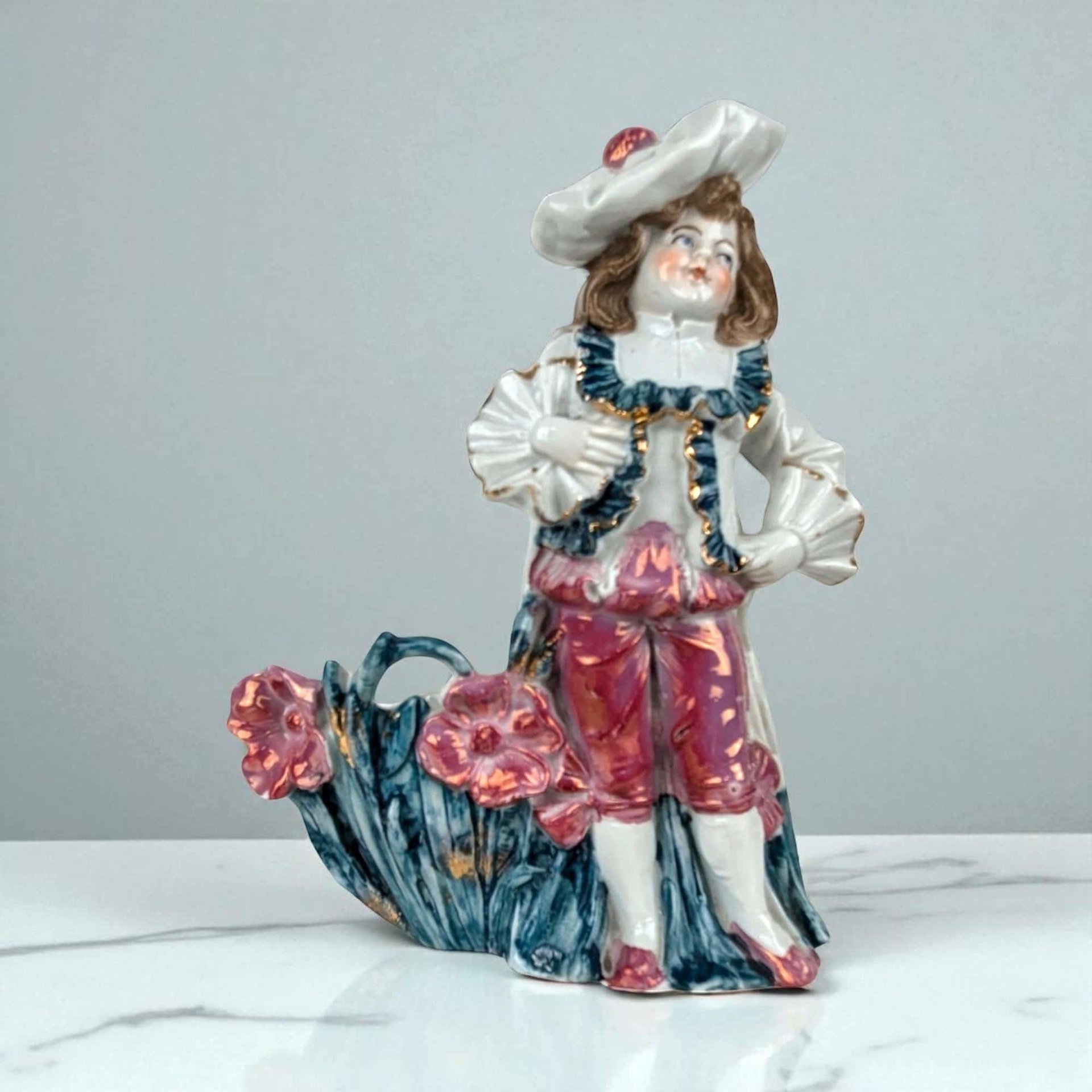 Vintage Ceramic Boy with Flowers Planter Vase