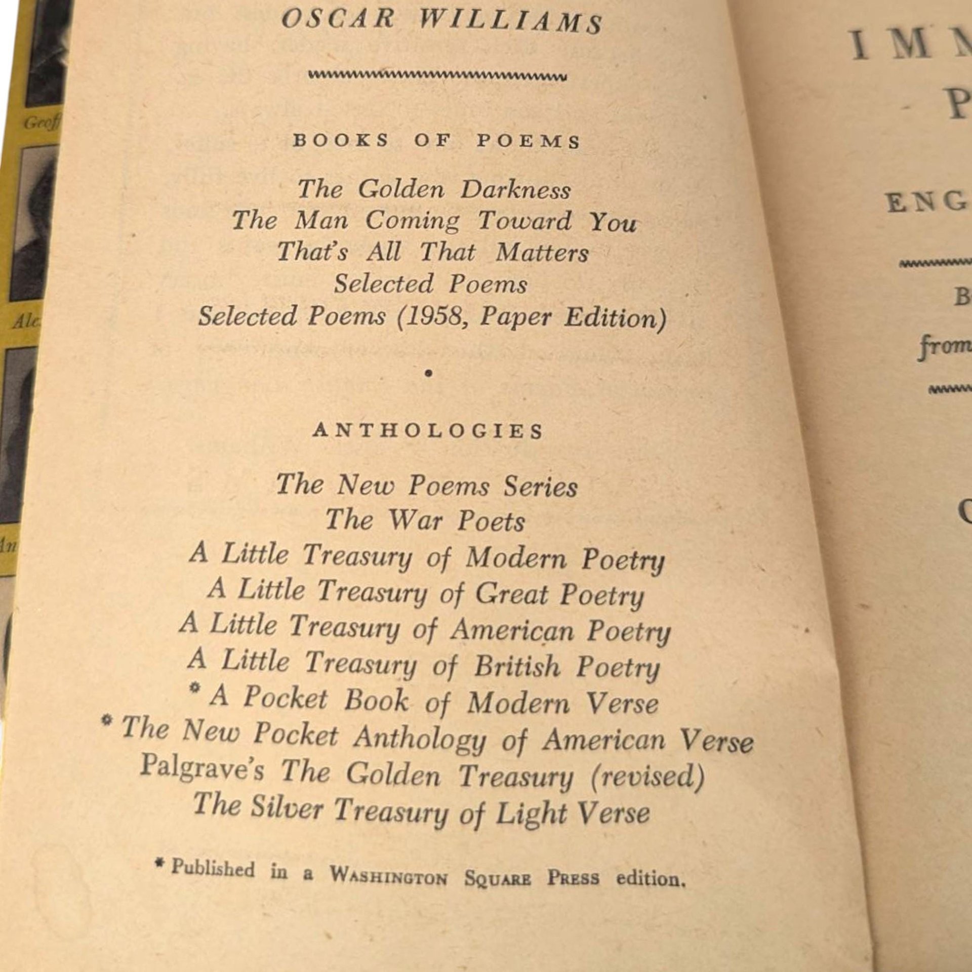 1958 Immortal Poems of the English Language Softcover