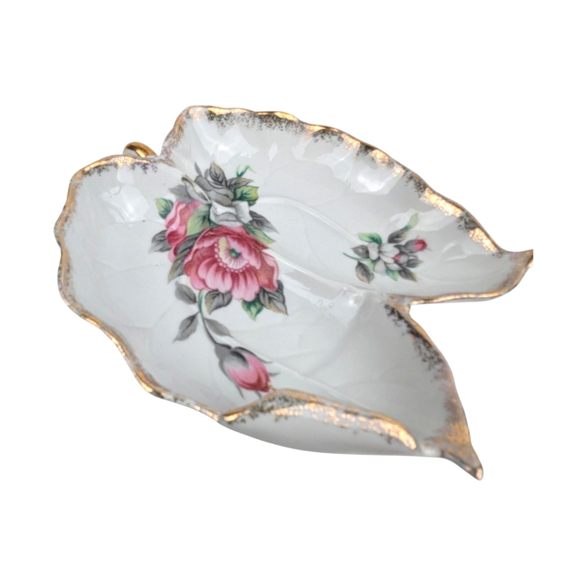 Vintage Ucagco Leaf-Shaped Floral Dresser Tray