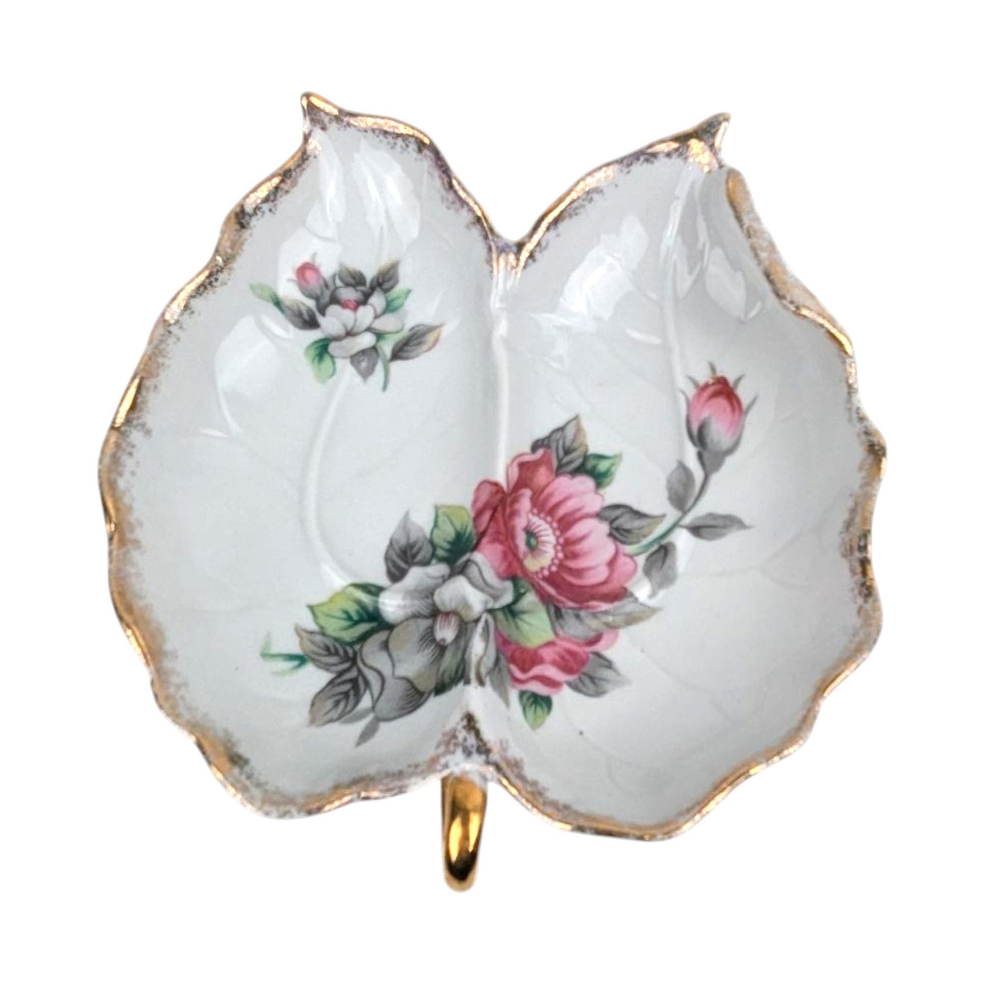 Vintage Ucagco Leaf-Shaped Floral Dresser Tray