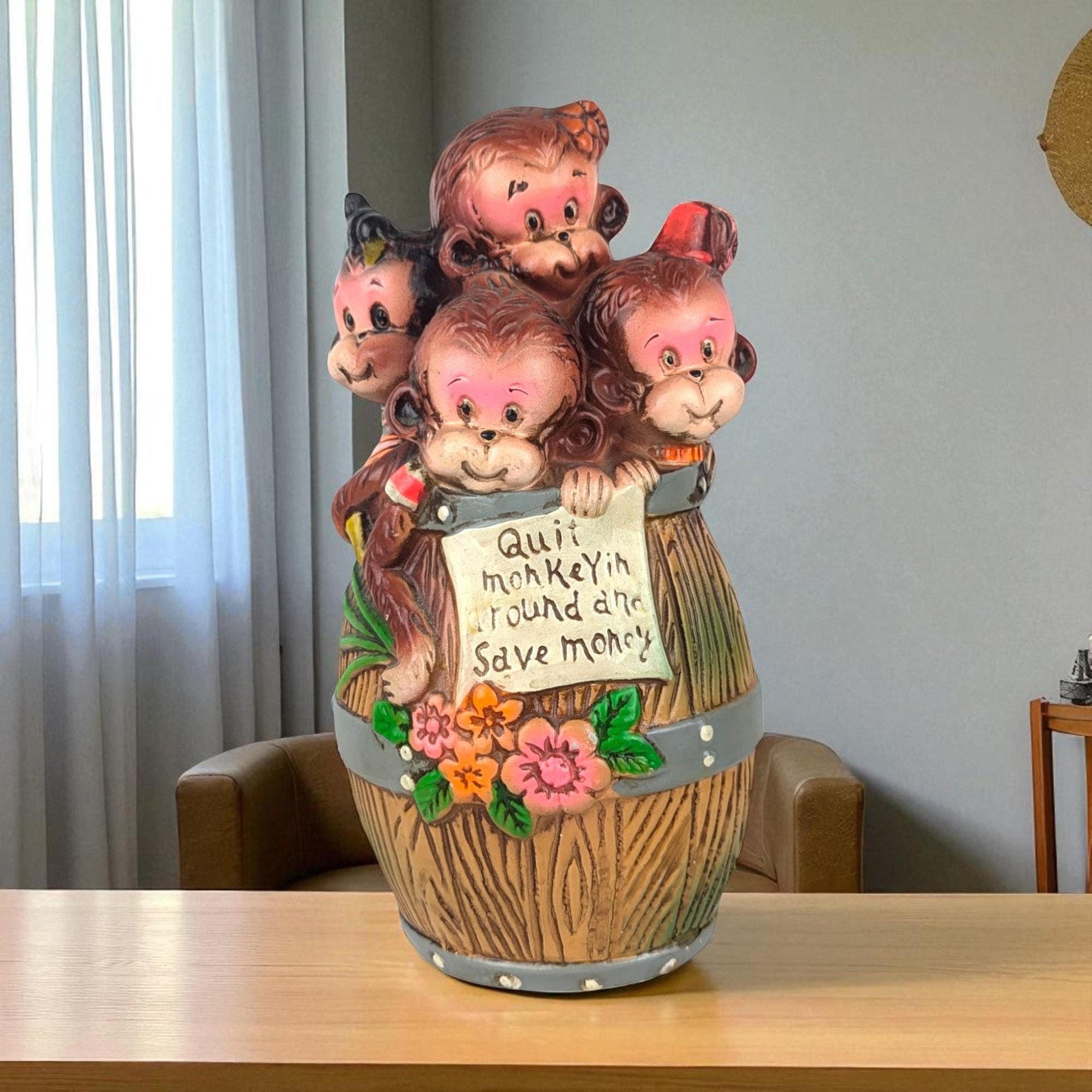 Vintage Monkey Barrel Ceramic Bank
