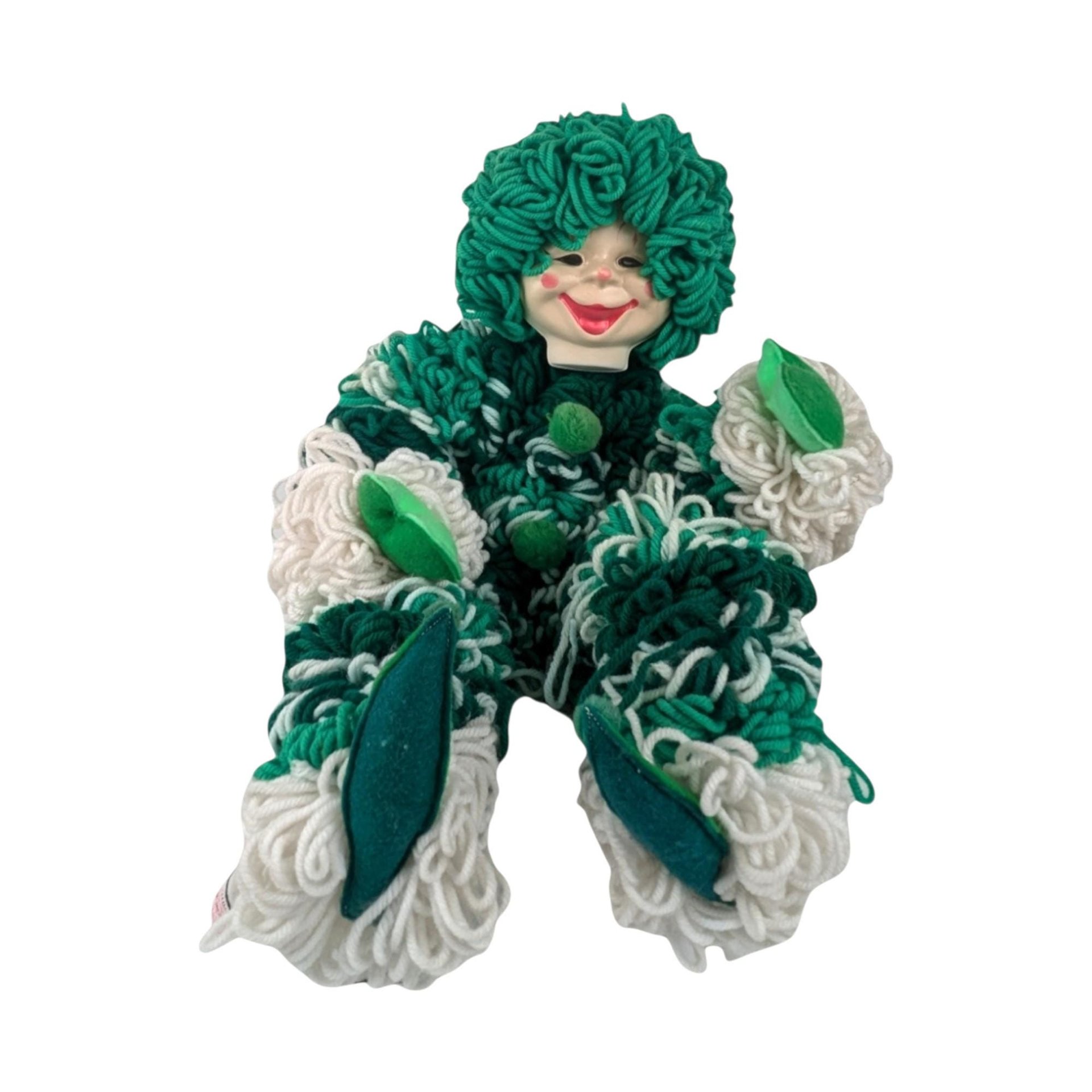 Vintage Handmade Green Yarn Sitting Clown