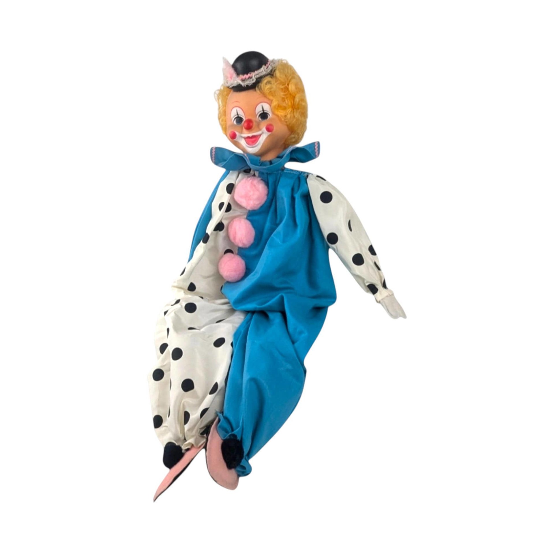 Vintage Handmade Polka Dot Clown Shelf Sitter