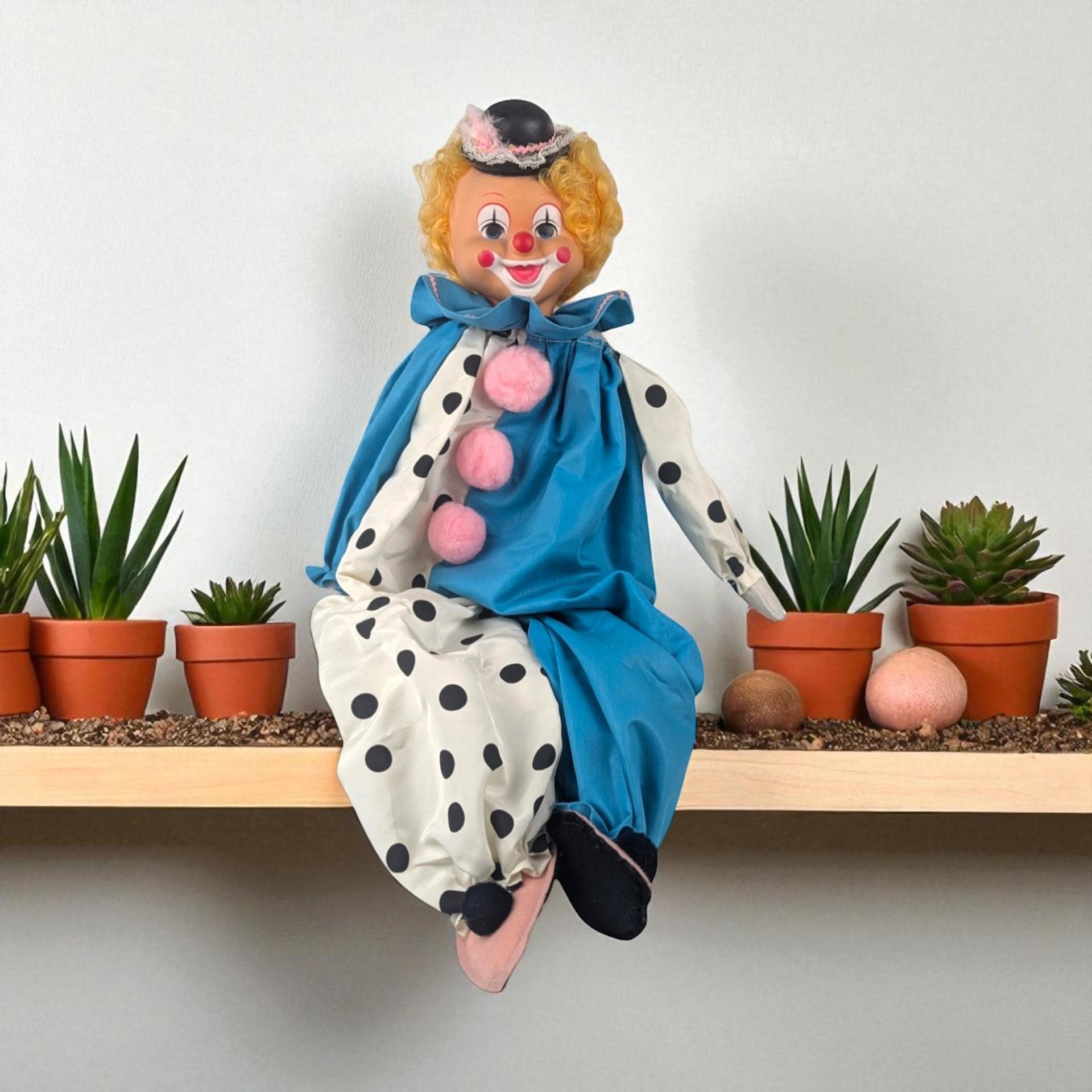 Vintage Handmade Polka Dot Clown Shelf Sitter