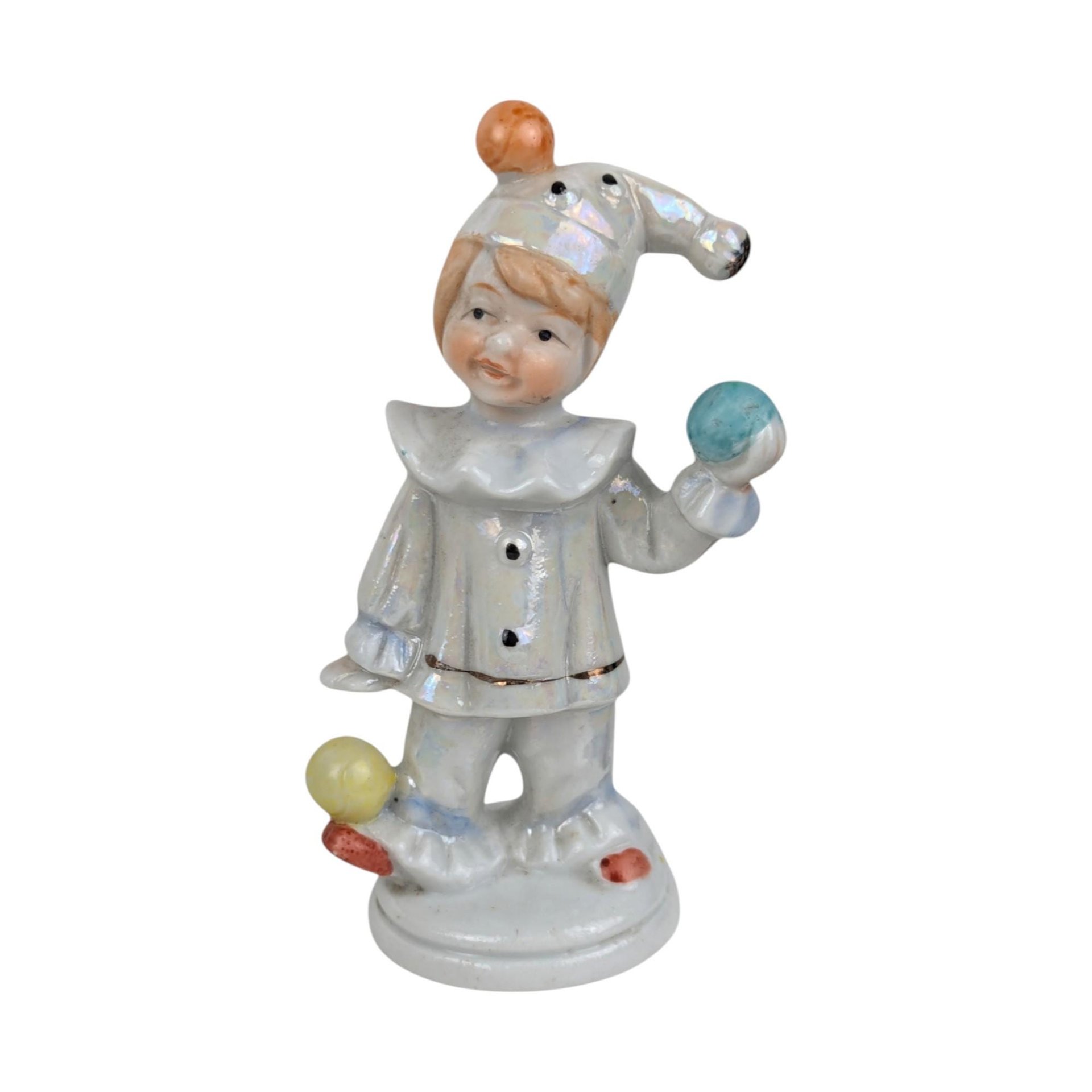 Vintage Luster Ceramic Jester Figurine Trio