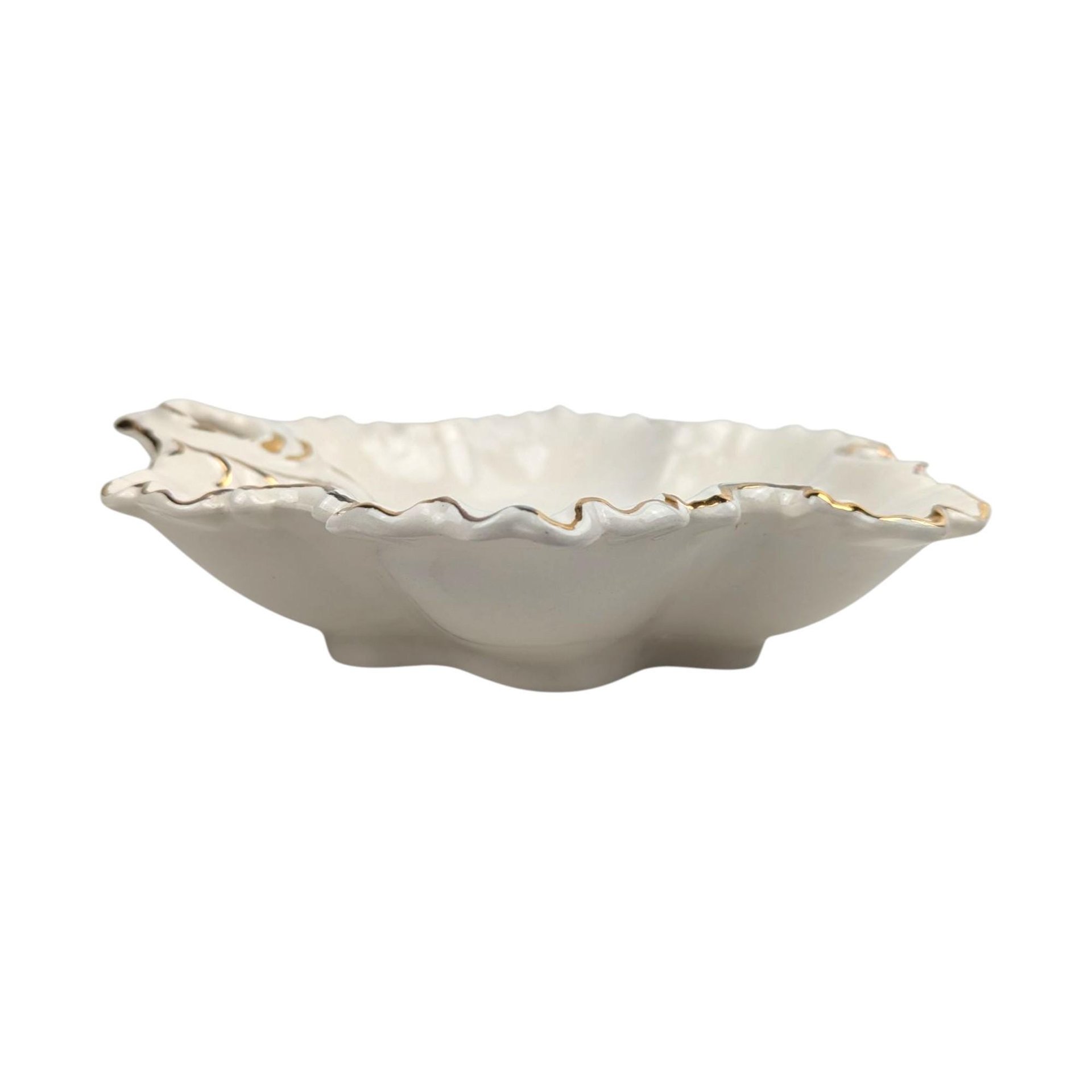 1987 Leaf-Shaped Cream Ceramic Trinket Dish